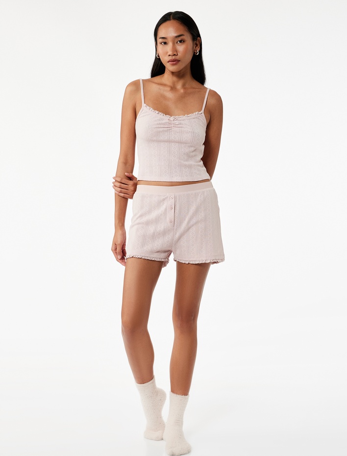  Dantelli Detaylı Rahat Kalıp Pamuklu Şort Pijama Altı