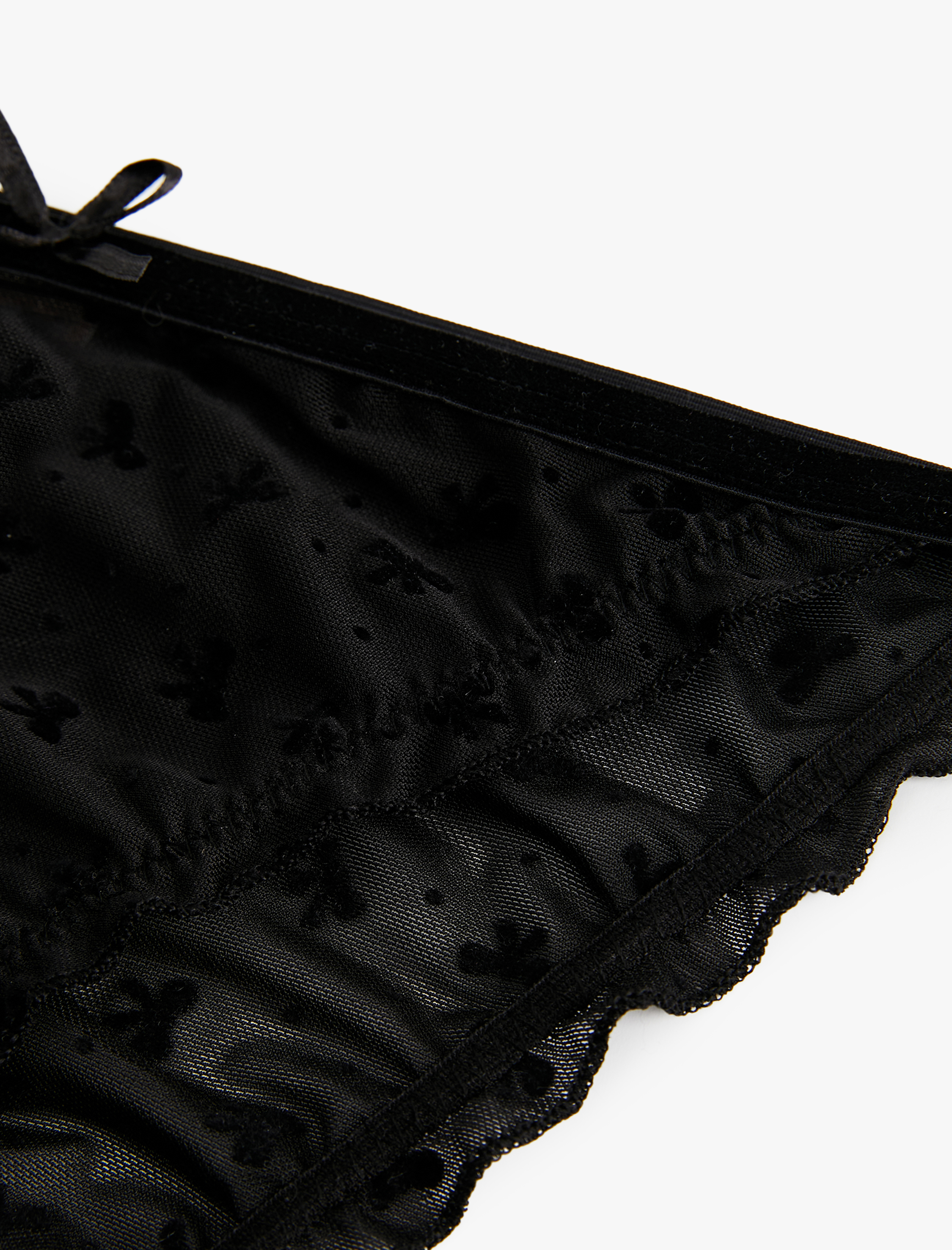 Fırfır Detaylı Yanları İpli Tül Brazilian Külot