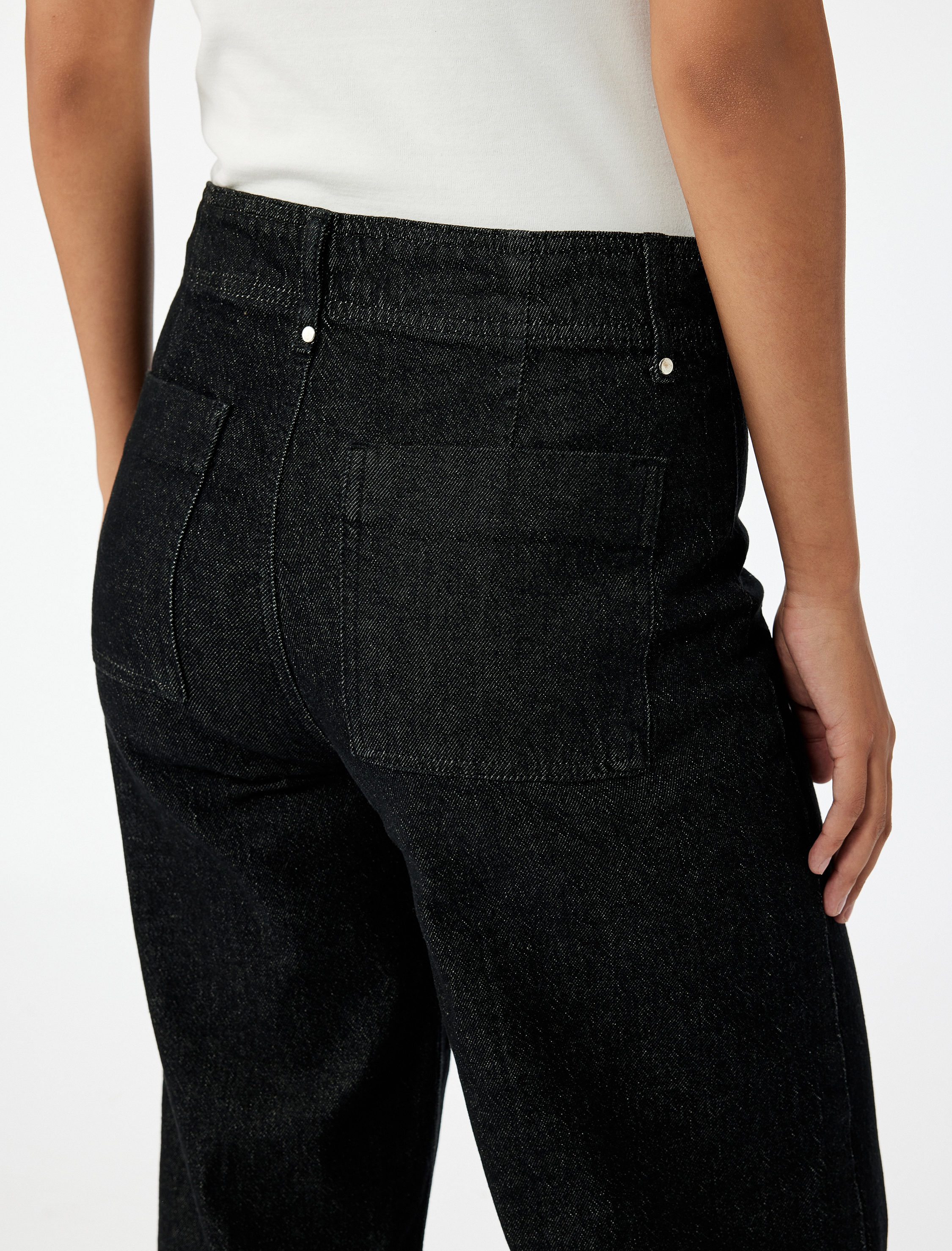   Yüksek Bel Pamuklu Metal Aksesuarlı Nervürlü Kısa Jean Pantolon - Culotte Jeans