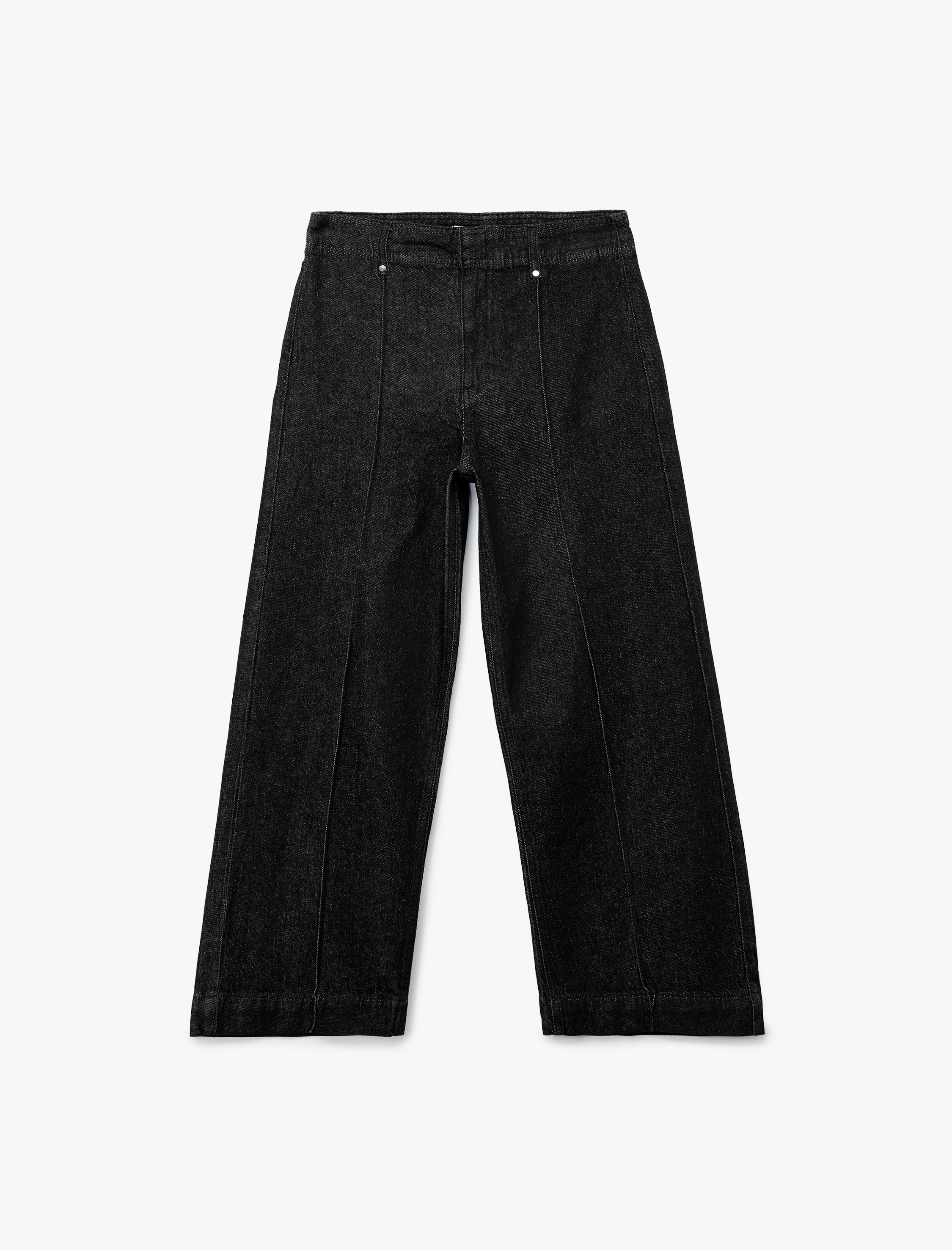   Yüksek Bel Pamuklu Metal Aksesuarlı Nervürlü Kısa Jean Pantolon - Culotte Jeans