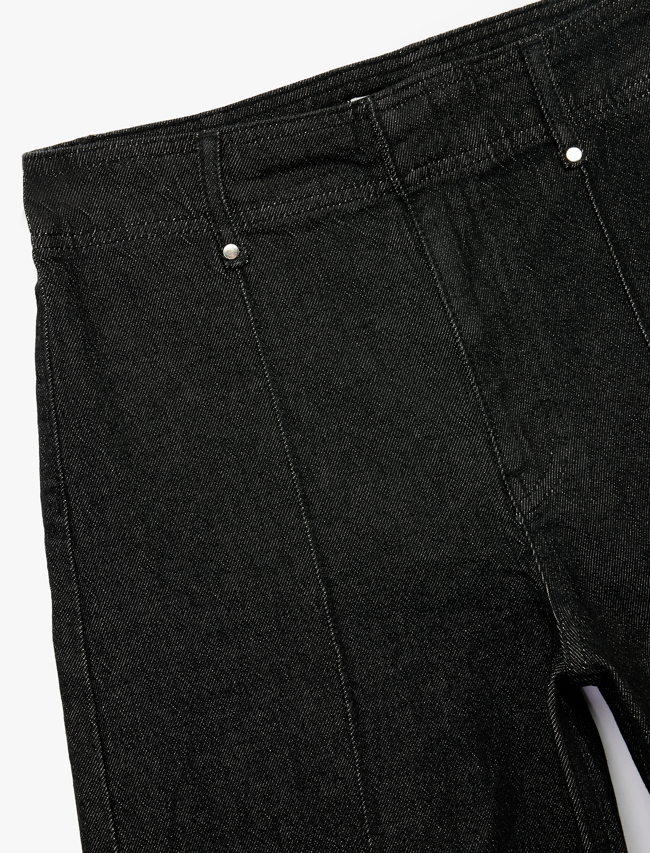   Yüksek Bel Pamuklu Metal Aksesuarlı Nervürlü Kısa Jean Pantolon - Culotte Jeans