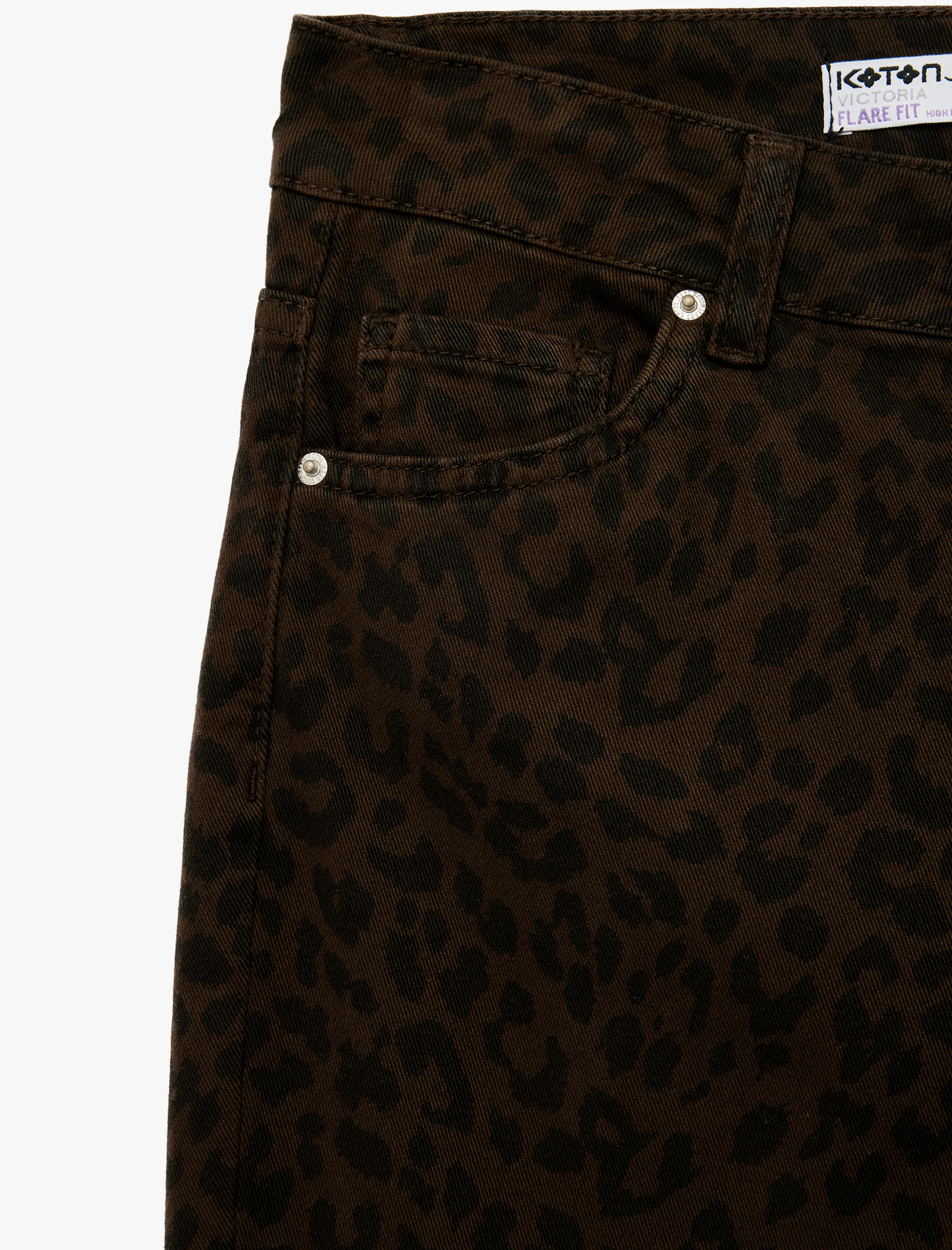   Yüksek Bel Dar Kesim İspanyol Paça Leopar Pantolon - Flare Jeans
