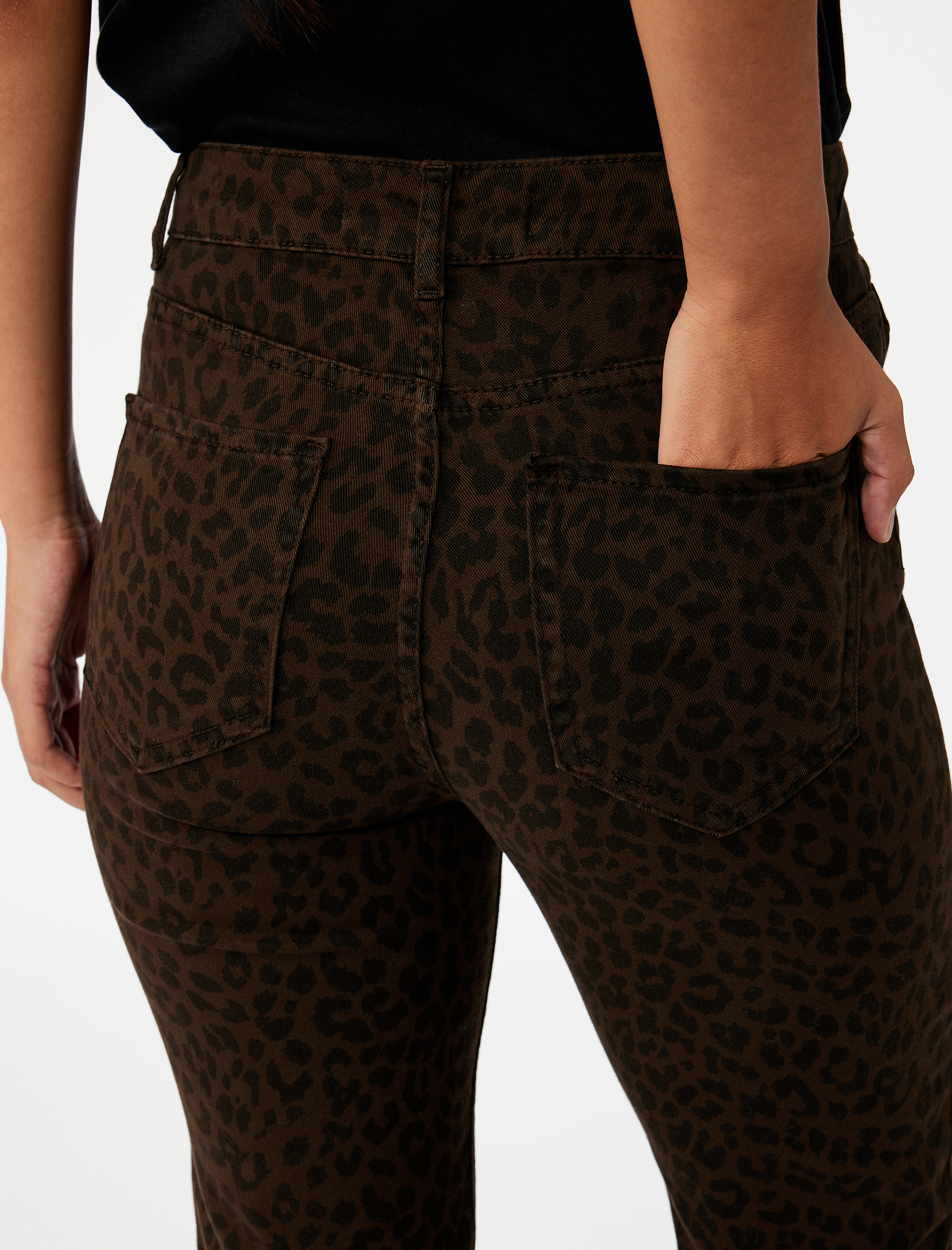   Yüksek Bel Dar Kesim İspanyol Paça Leopar Pantolon - Flare Jeans