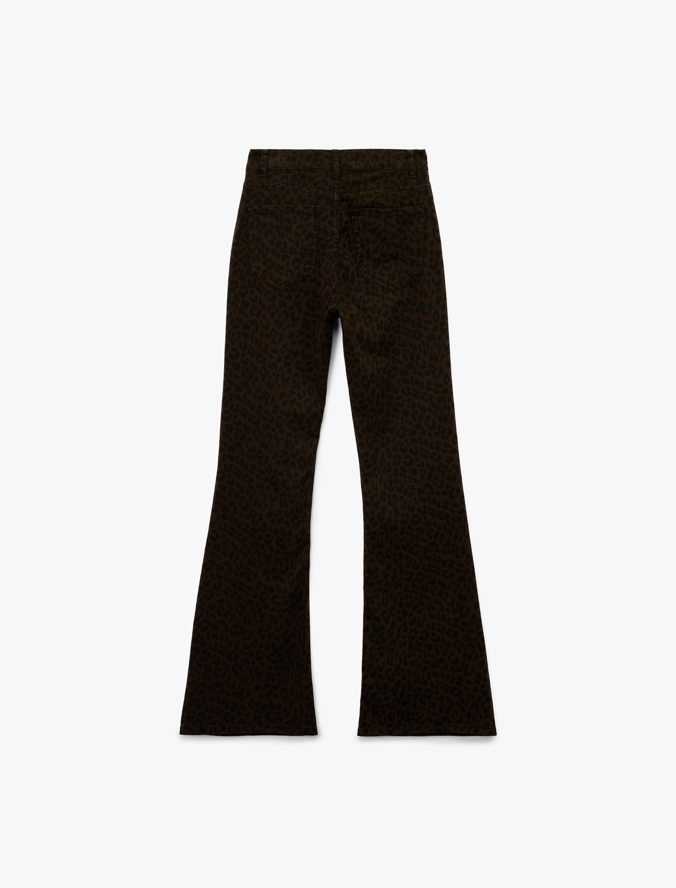   Yüksek Bel Dar Kesim İspanyol Paça Leopar Pantolon - Flare Jeans