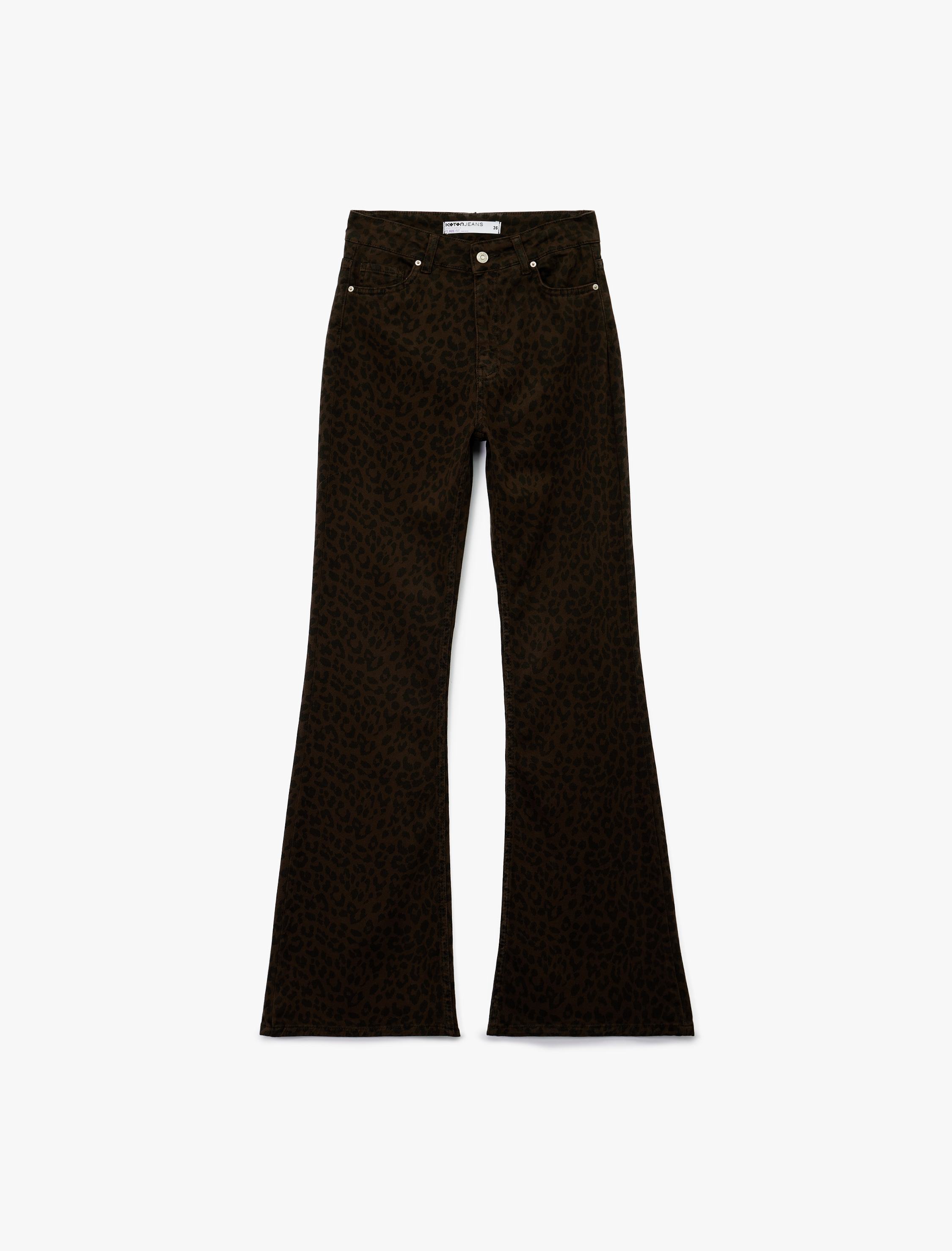   Yüksek Bel Dar Kesim İspanyol Paça Leopar Pantolon - Flare Jeans