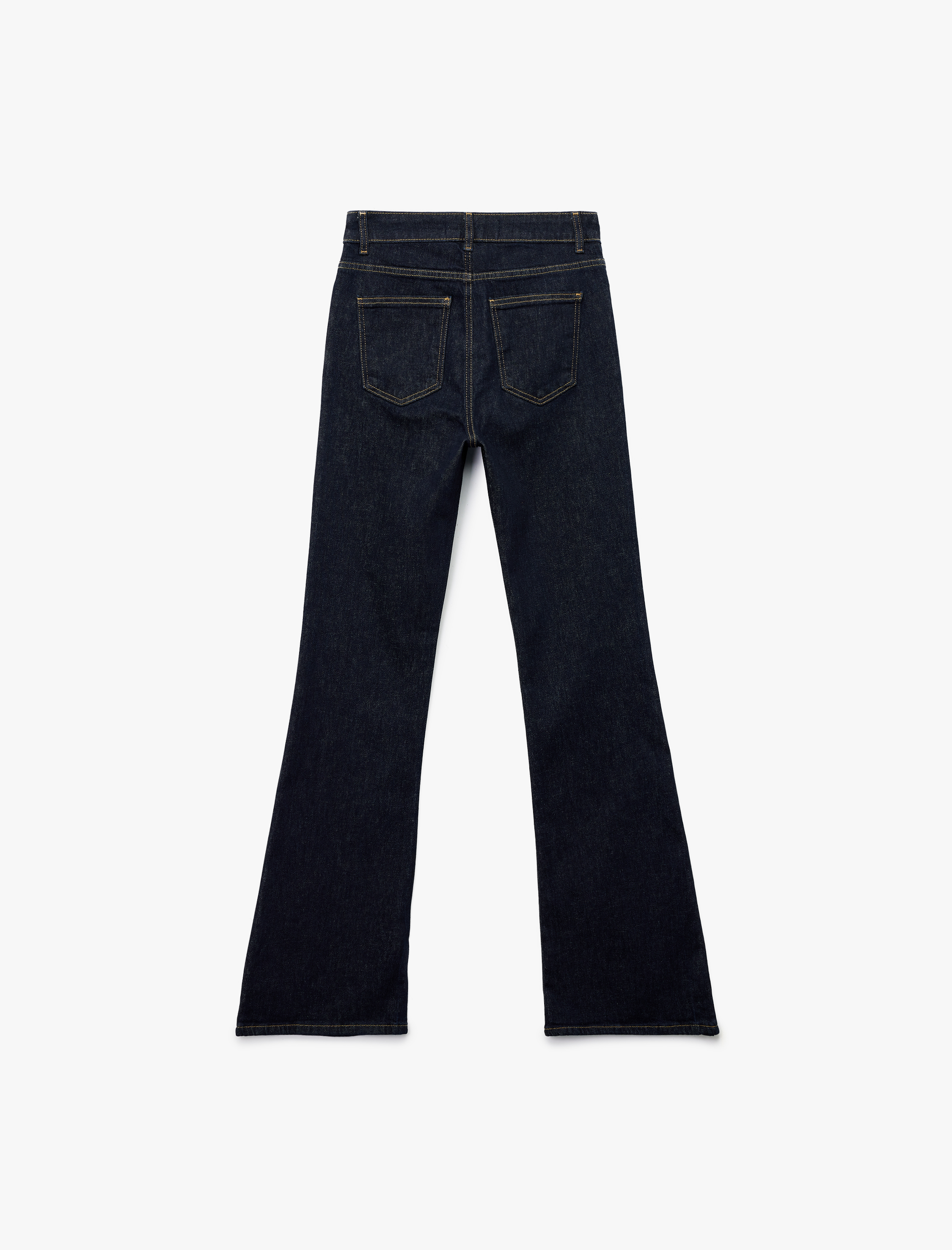   Yüksek Bel Düğme Detaylı Cepli Dar Kesim İspanyol Paça Jean Pantolon - Flare Jeans