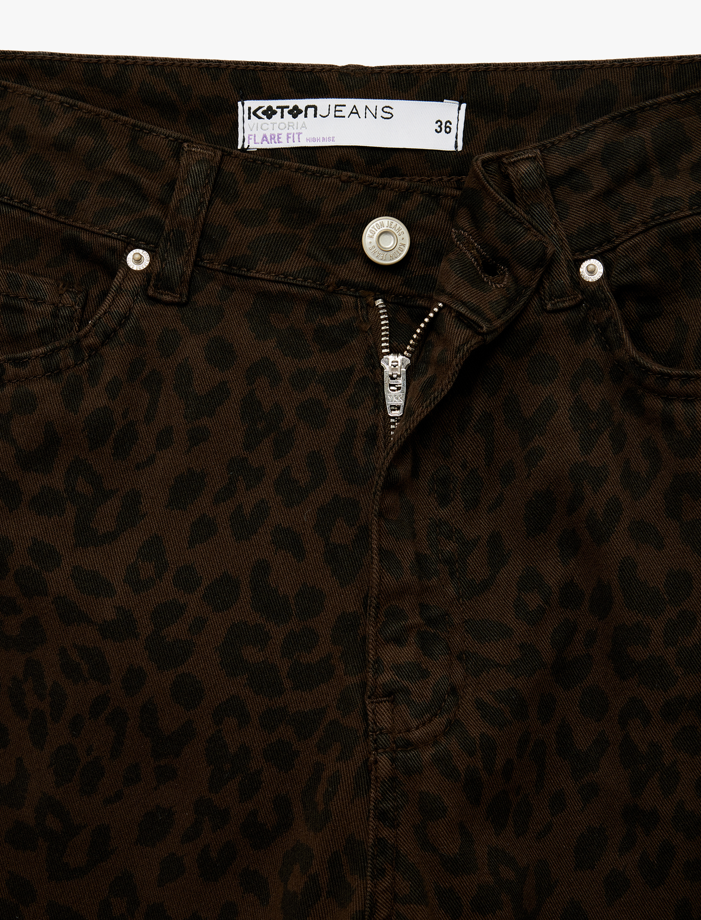   Yüksek Bel Dar Kesim İspanyol Paça Leopar Pantolon - Flare Jeans