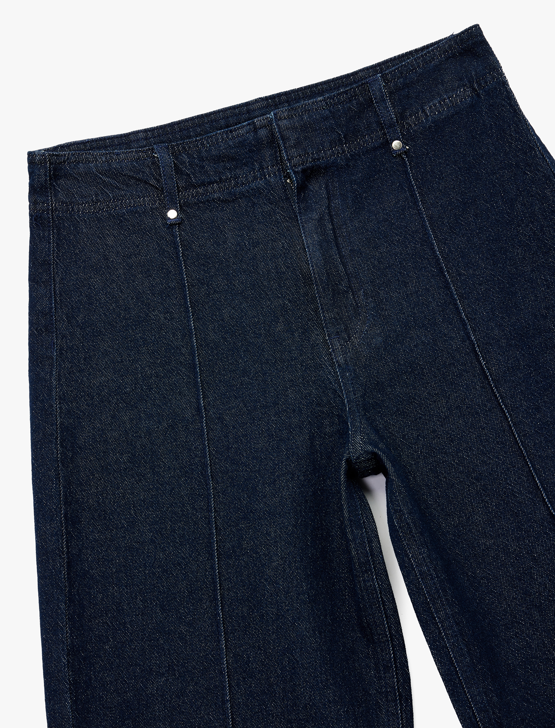   Yüksek Bel Pamuklu Metal Aksesuarlı Nervürlü Kısa Jean Pantolon - Culotte Jeans