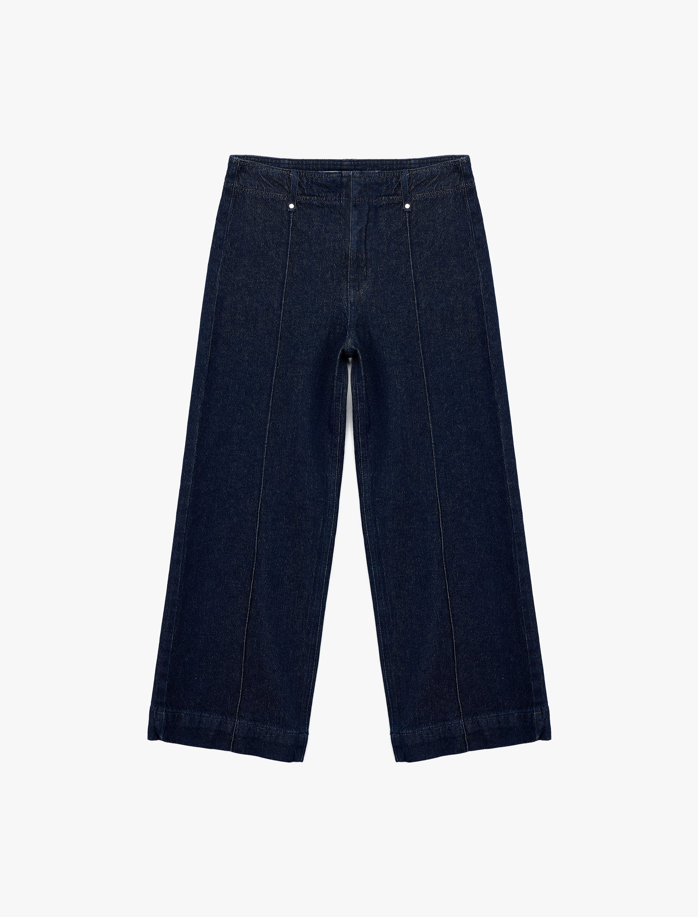   Yüksek Bel Pamuklu Metal Aksesuarlı Nervürlü Kısa Jean Pantolon - Culotte Jeans