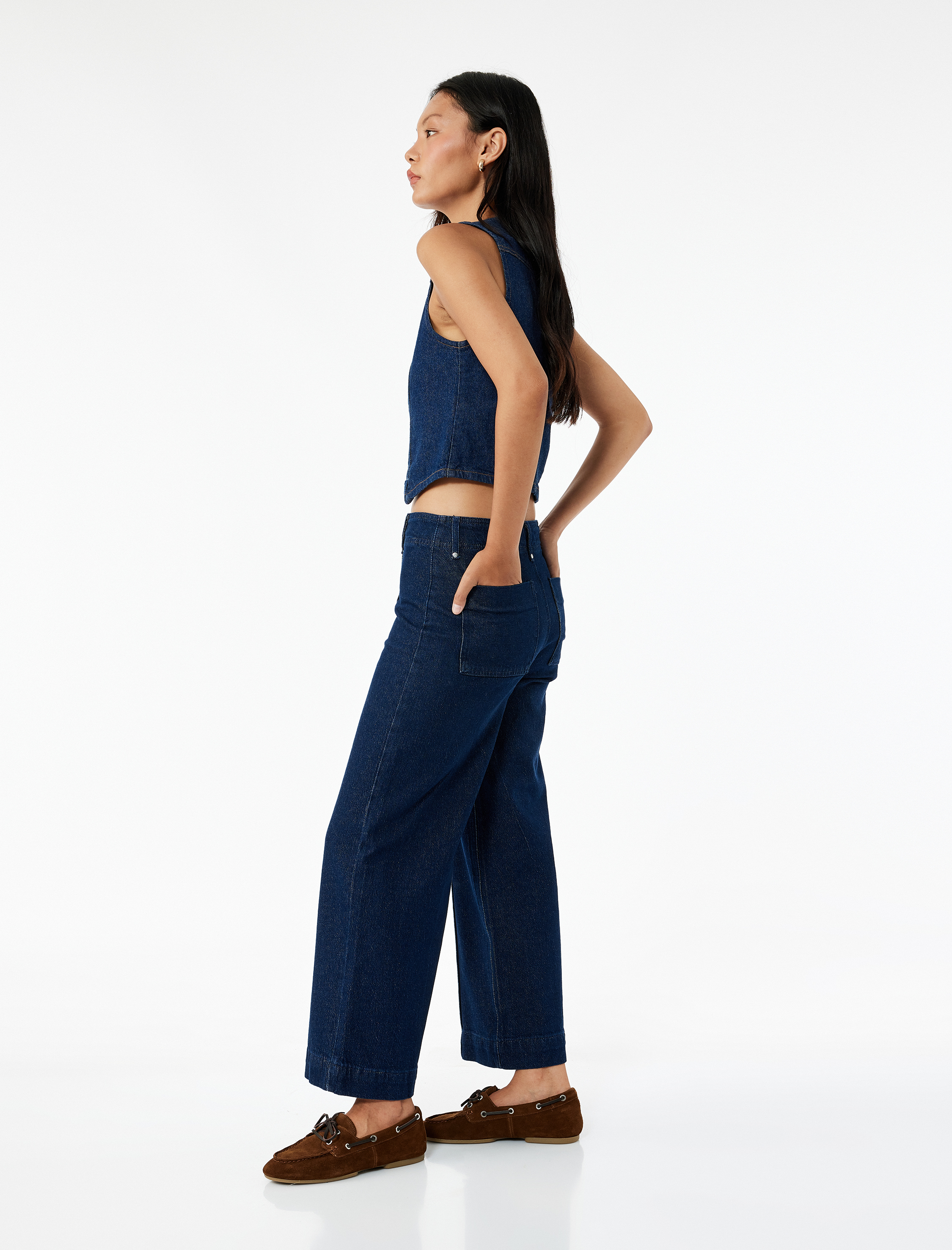   Yüksek Bel Pamuklu Metal Aksesuarlı Nervürlü Kısa Jean Pantolon - Culotte Jeans