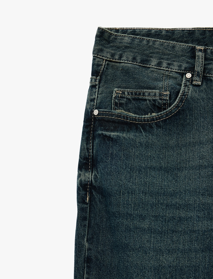   Normal Bel Pamuklu Vintage Straight Fit Jean Pantolon