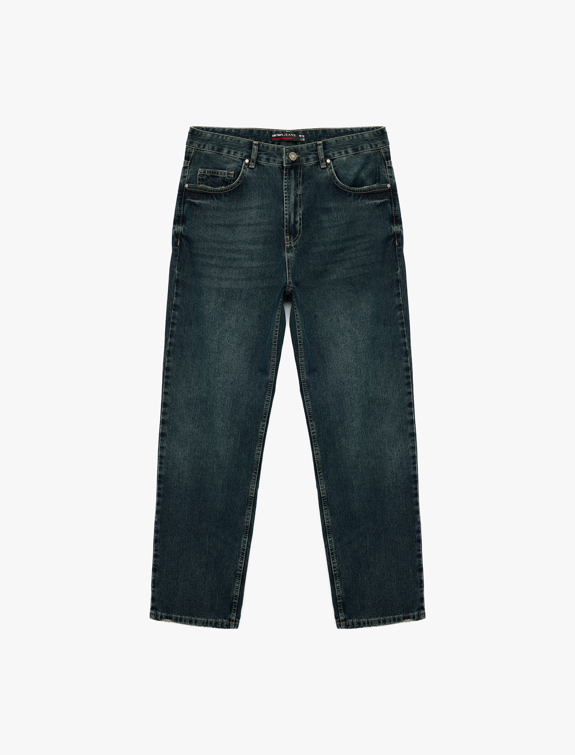   Normal Bel Pamuklu Vintage Straight Fit Jean Pantolon
