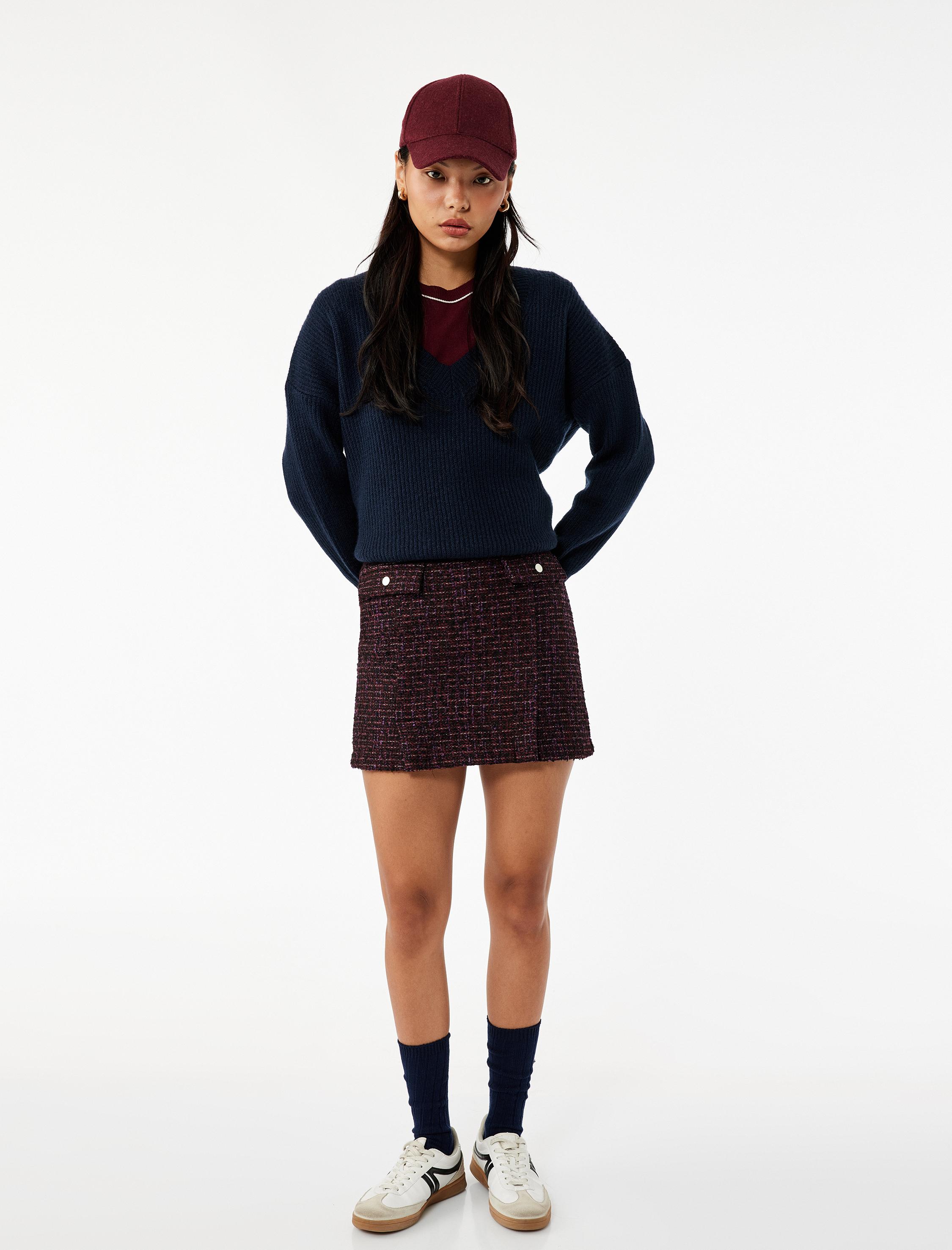   Cep Detaylı Düğmeli A Kesim Slim Fit Tüvit Mini Etek