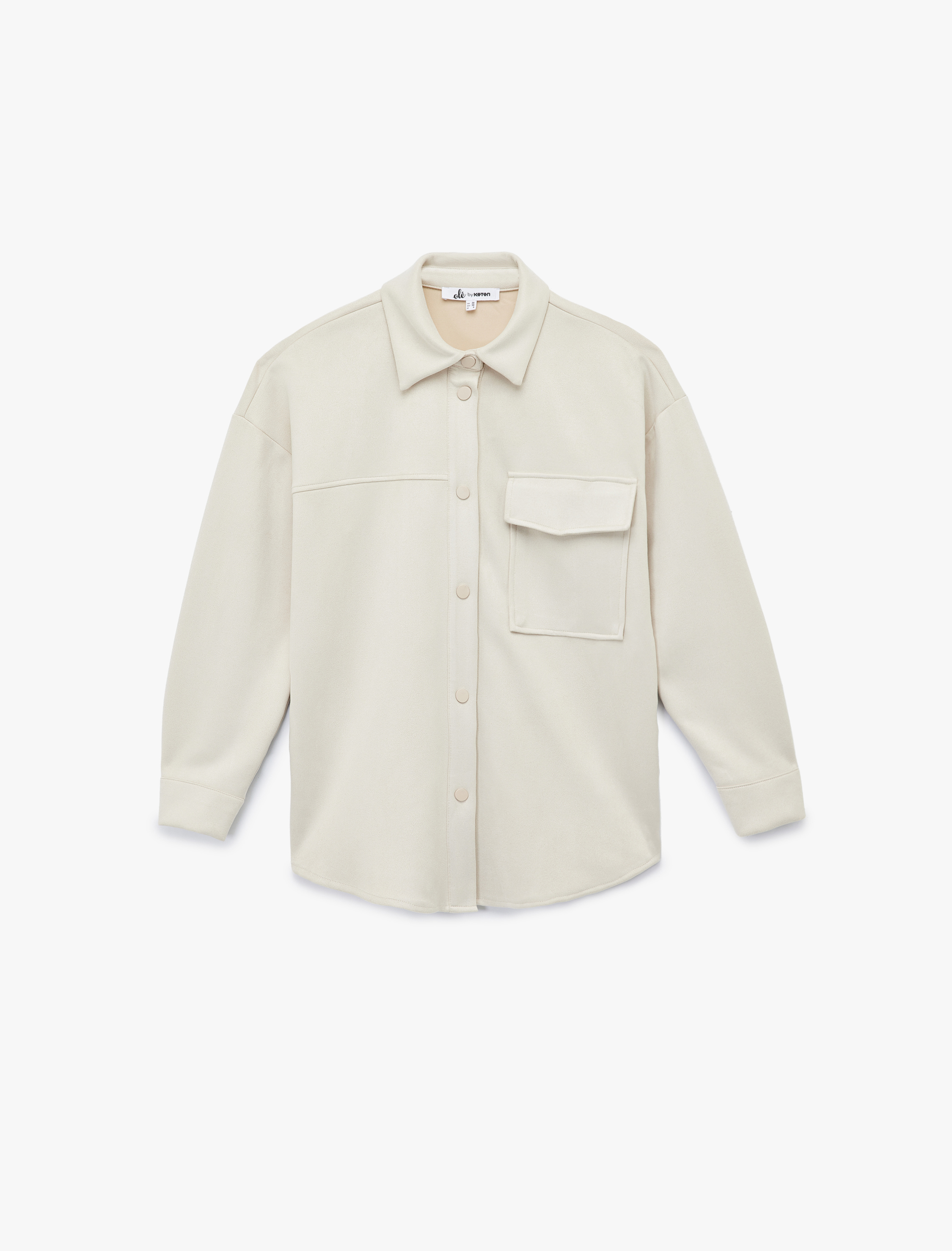   Klasik Yaka Cep Detaylı Oversize Düğmeli Süet Görünümlü Gömlek Ceket