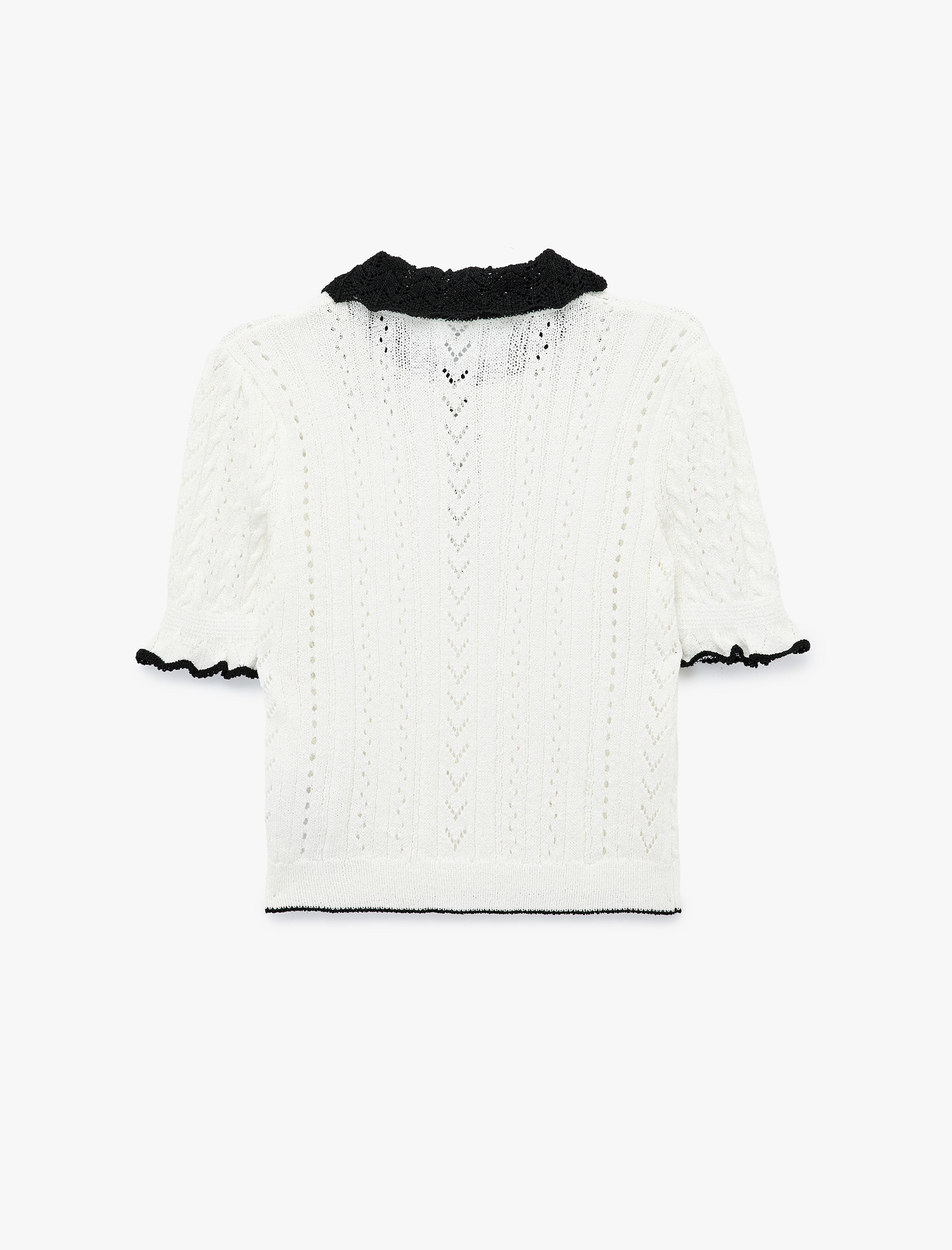   Kısa Kollu Bebe Yaka Fiyonklu Ajurlu Triko Kazak