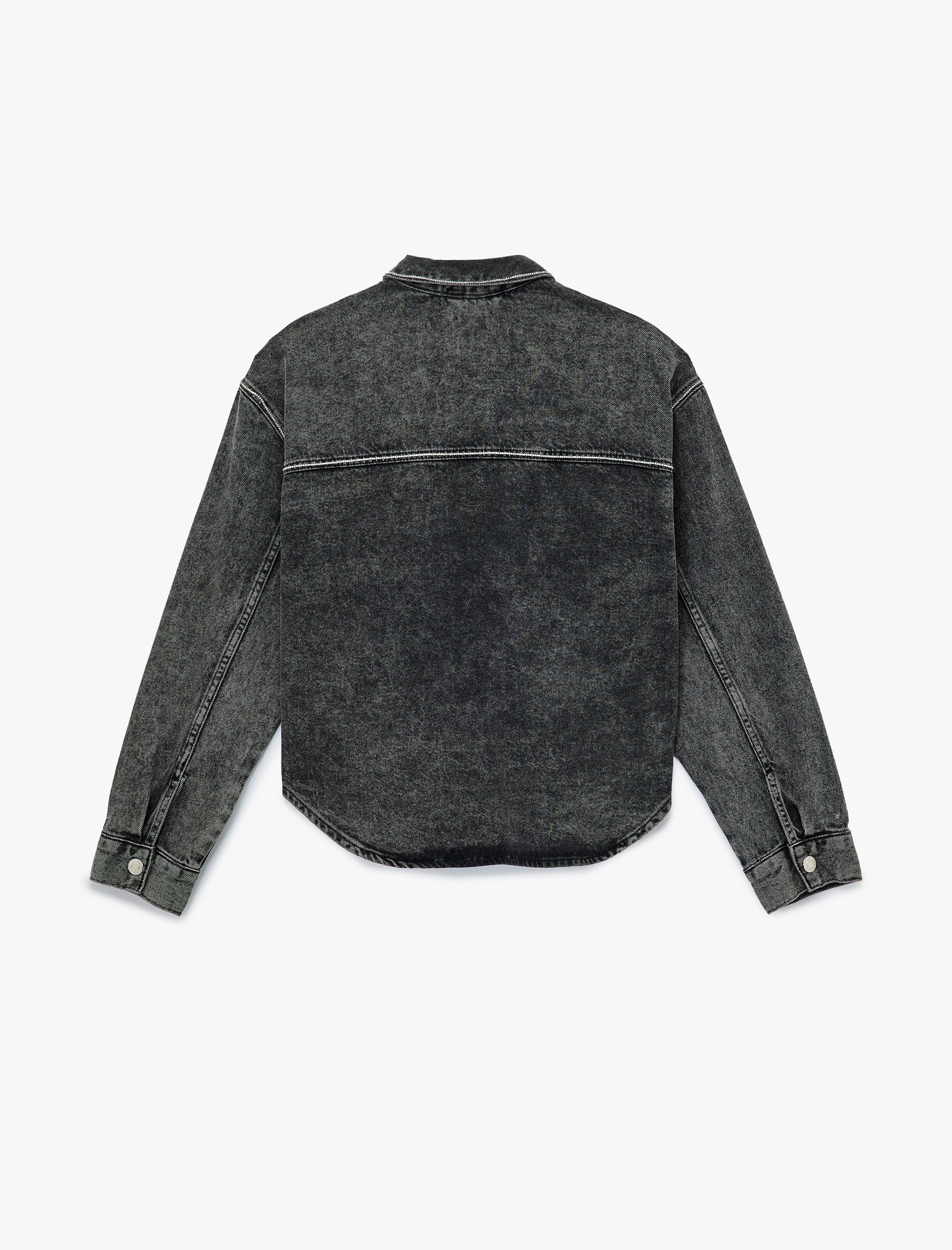   Uzun Kollu Klasik Yaka Rahat Kalıp Cep Detaylı Taşlı Denim Ceket