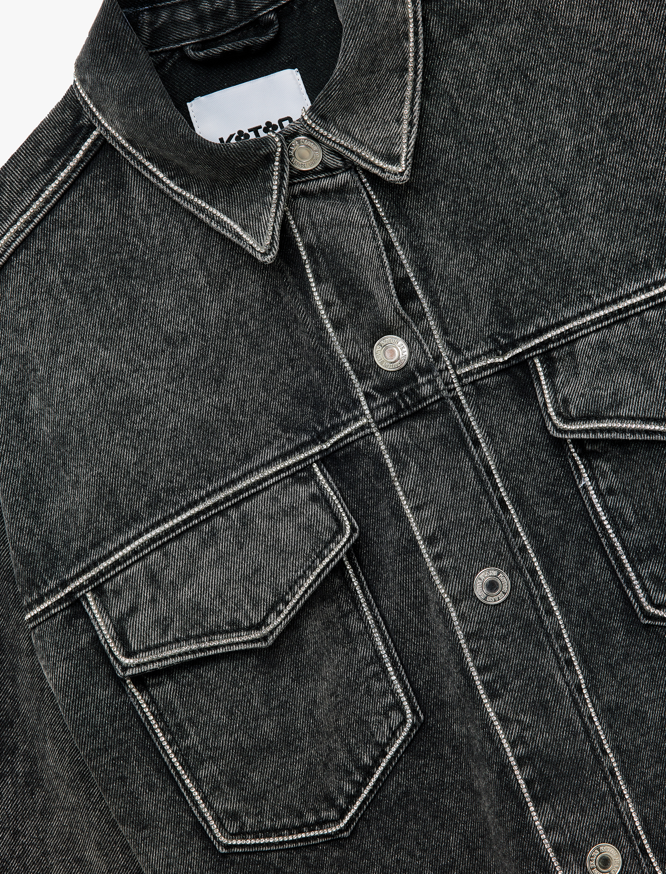   Uzun Kollu Klasik Yaka Rahat Kalıp Cep Detaylı Taşlı Denim Ceket