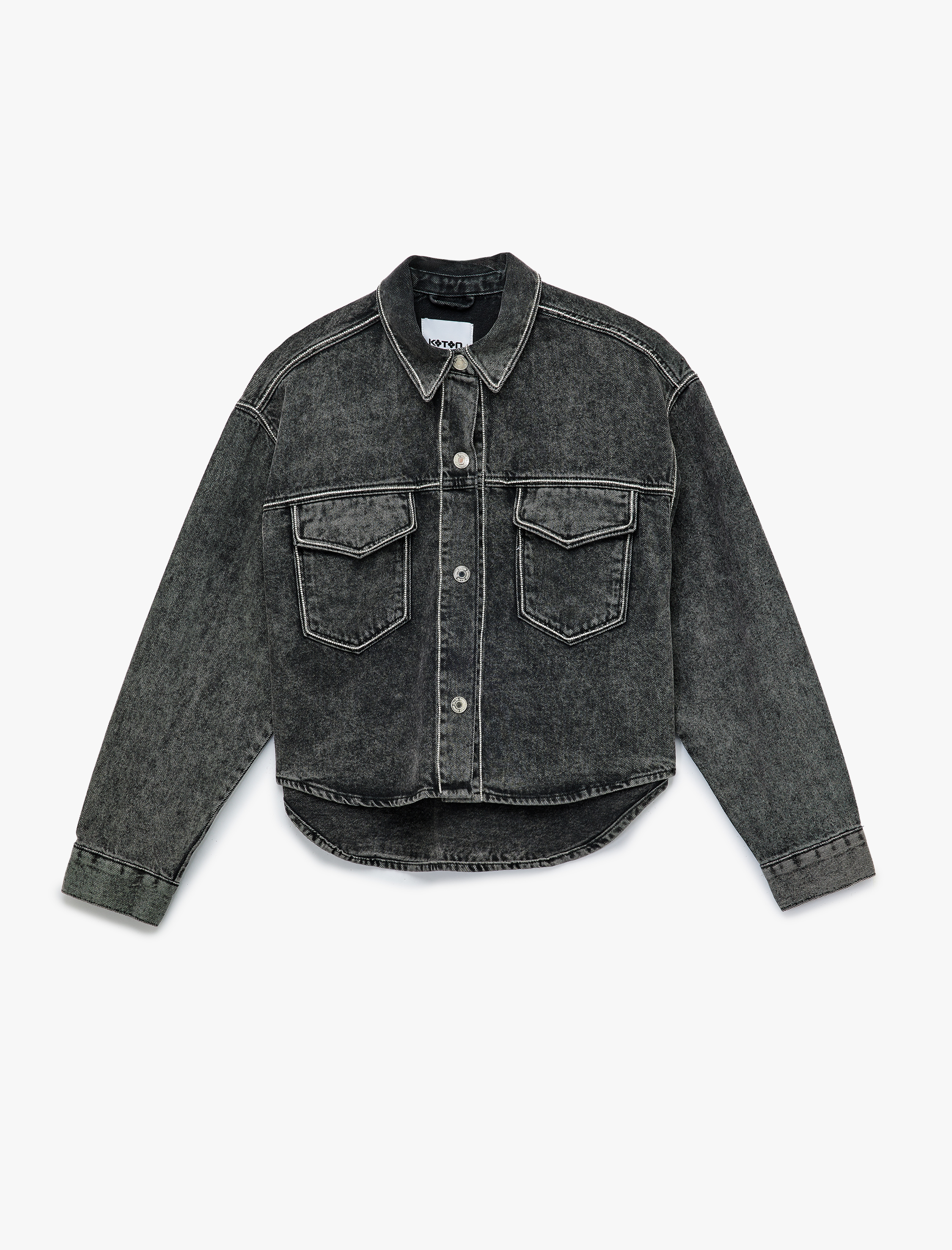   Uzun Kollu Klasik Yaka Rahat Kalıp Cep Detaylı Taşlı Denim Ceket