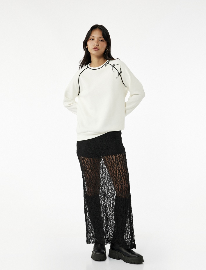  Uzun Kollu Fiyonklu Bisiklet Yaka Oversize Sweatshirt