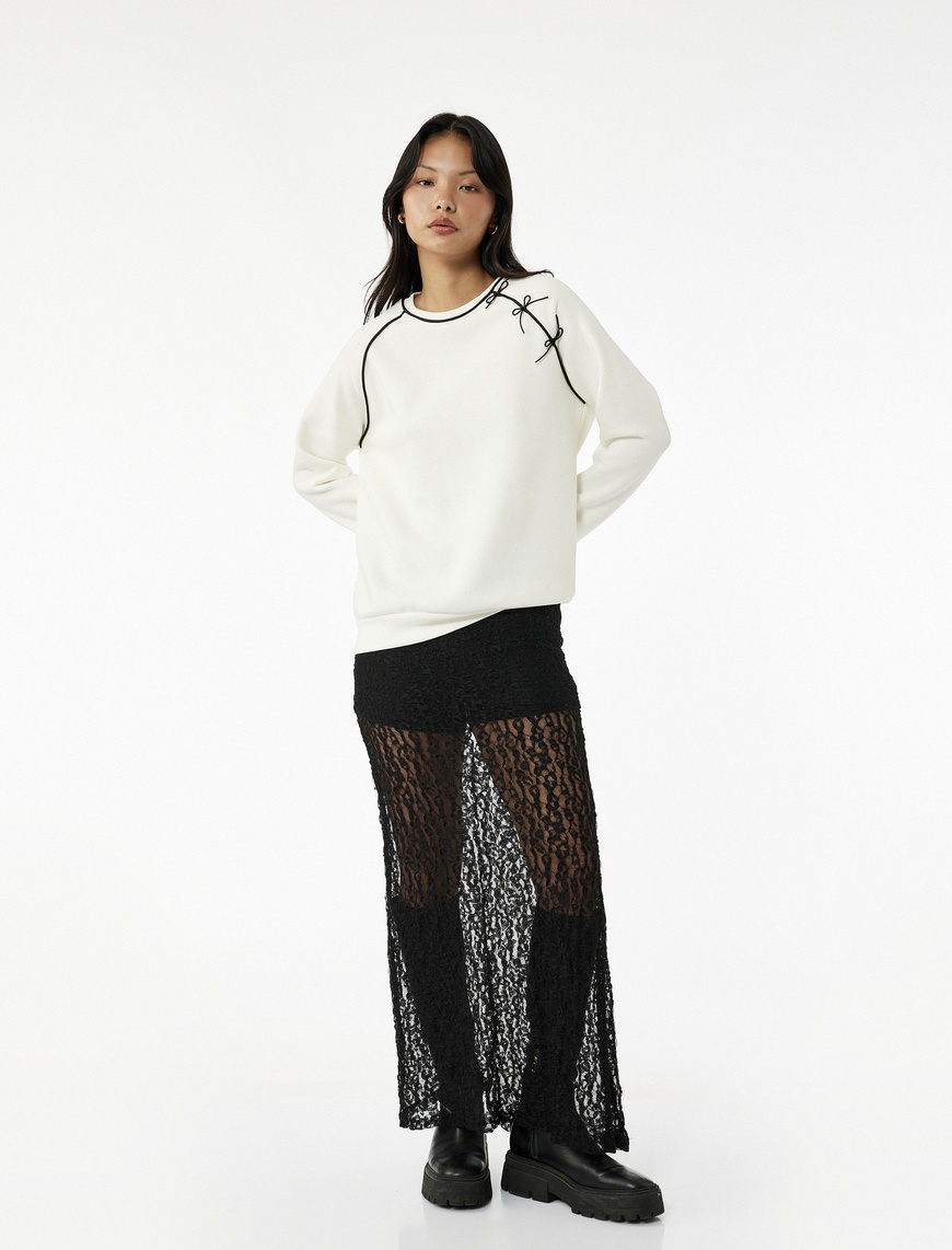   Uzun Kollu Fiyonklu Bisiklet Yaka Oversize Sweatshirt
