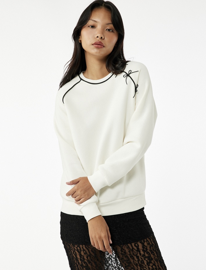  Uzun Kollu Fiyonklu Bisiklet Yaka Oversize Sweatshirt