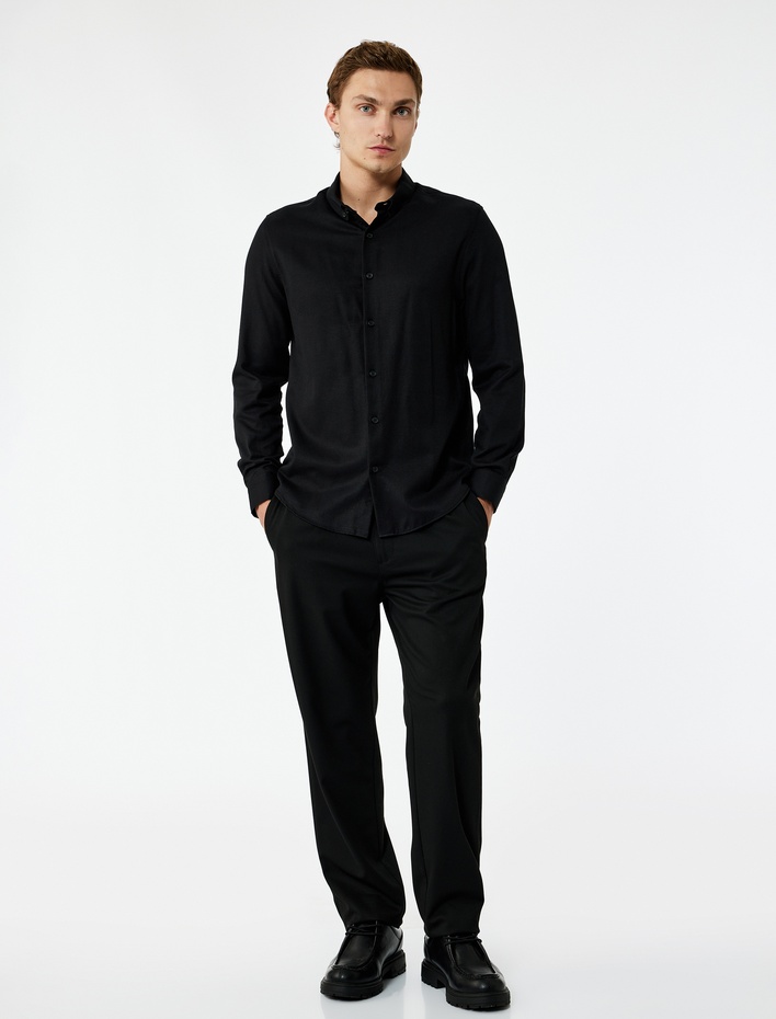  Slim Fit Uzun Kollu Düğmeli Klasik Yaka Gömlek