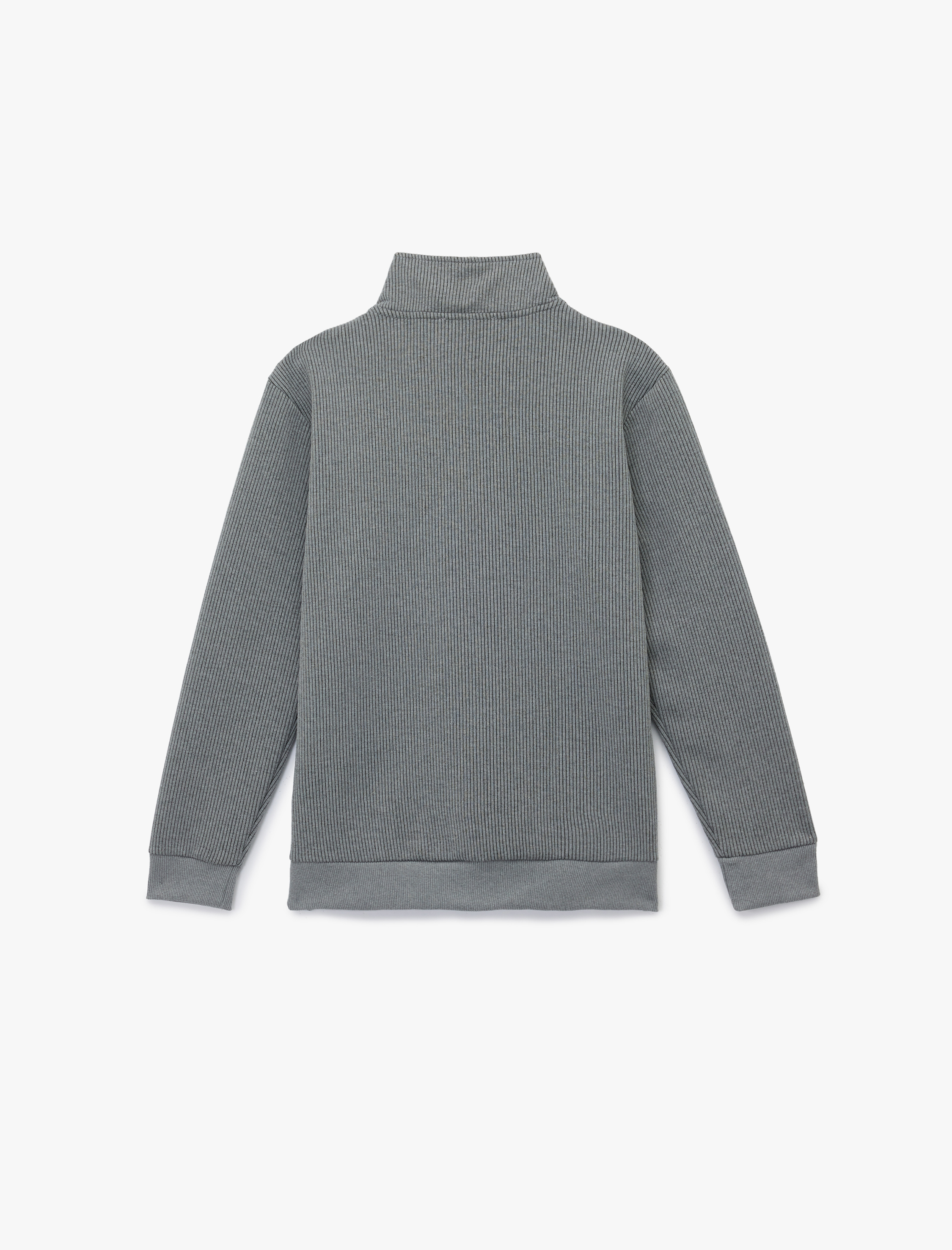   Dokulu Uzun Kollu Yarım Fermuarlı Sweatshirt