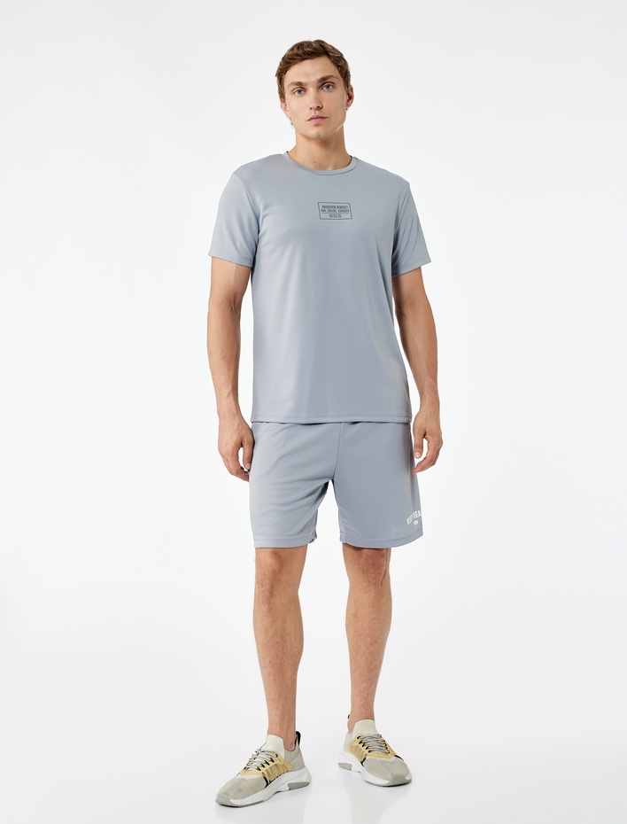  Kısa Kollu Bisiklet Yaka Baskılı Spor Tişört