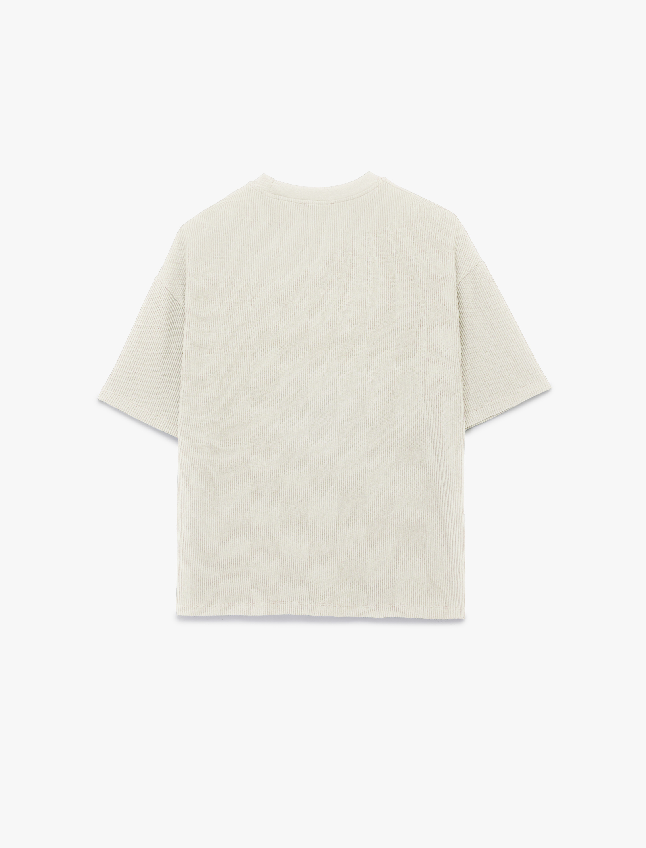   Oversize Kısa Kollu Fitilli Tok Kumaş Bisiklet Yaka Pamuklu Tişört