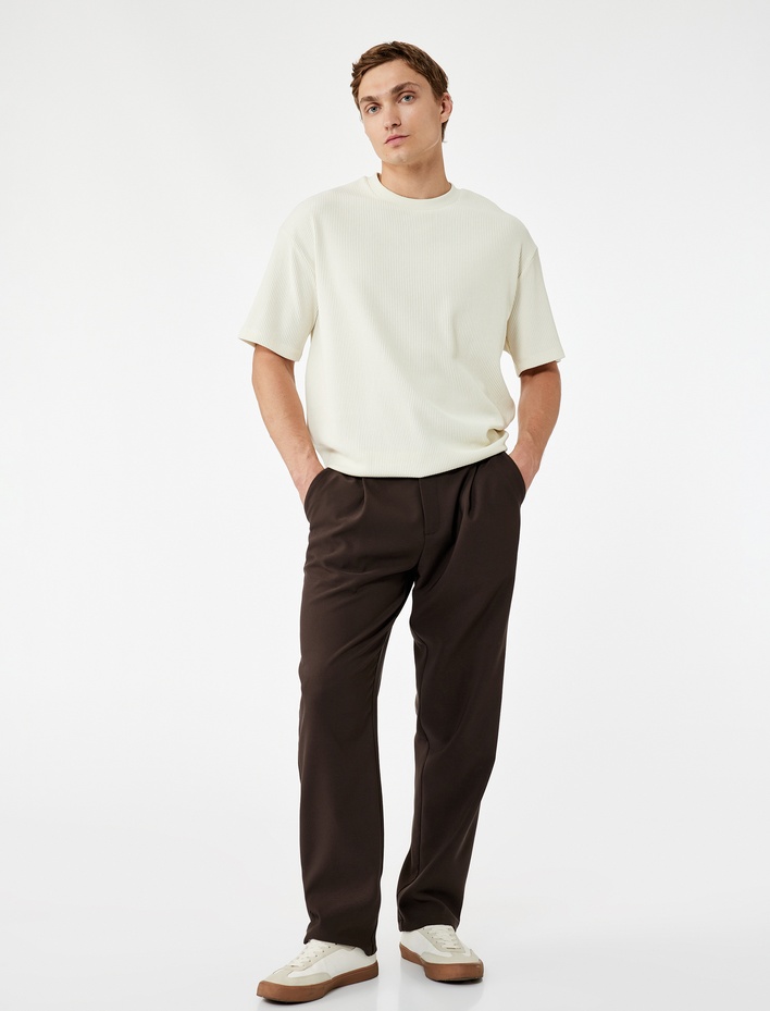  Oversize Kısa Kollu Fitilli Tok Kumaş Bisiklet Yaka Pamuklu Tişört