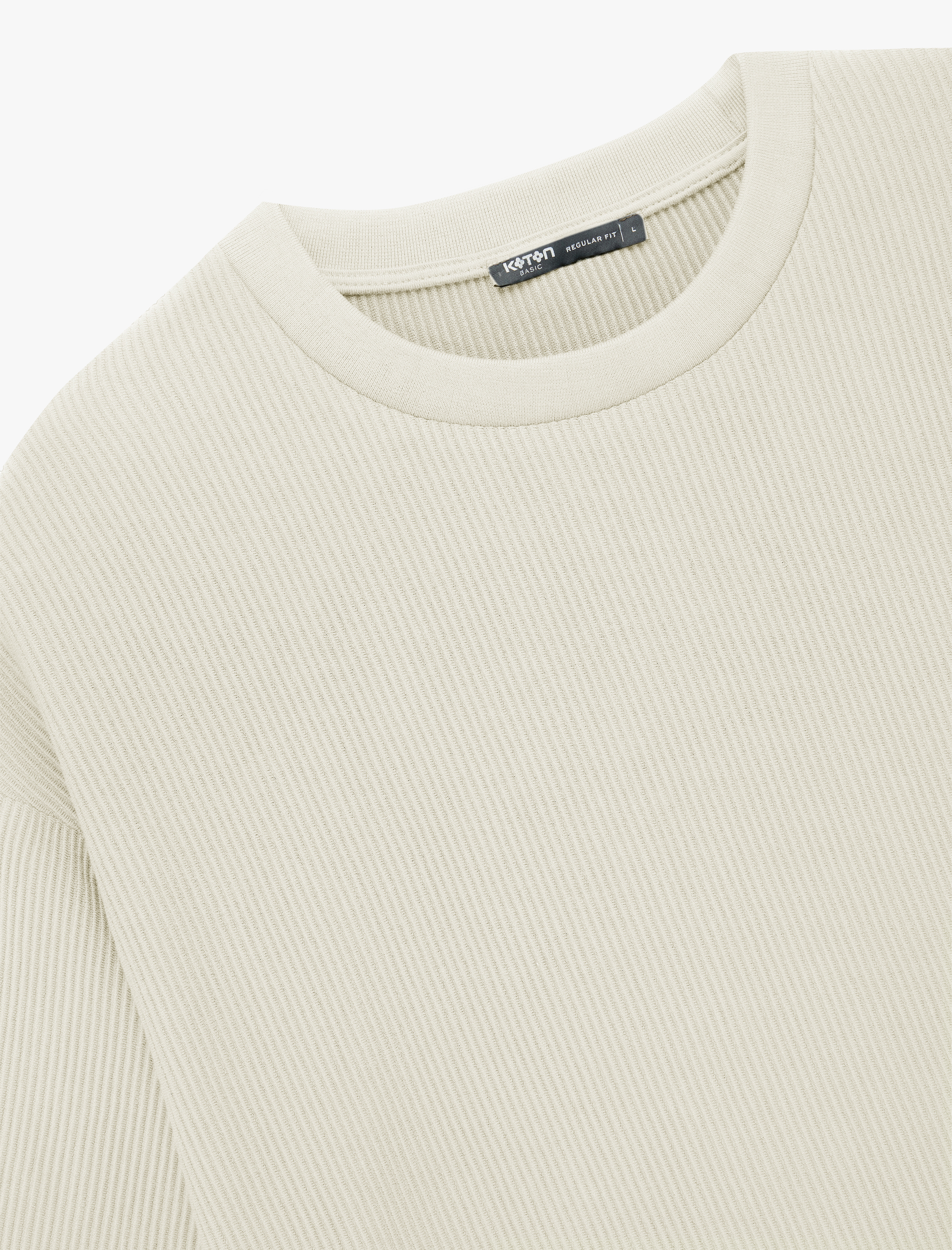   Oversize Kısa Kollu Fitilli Tok Kumaş Bisiklet Yaka Pamuklu Tişört