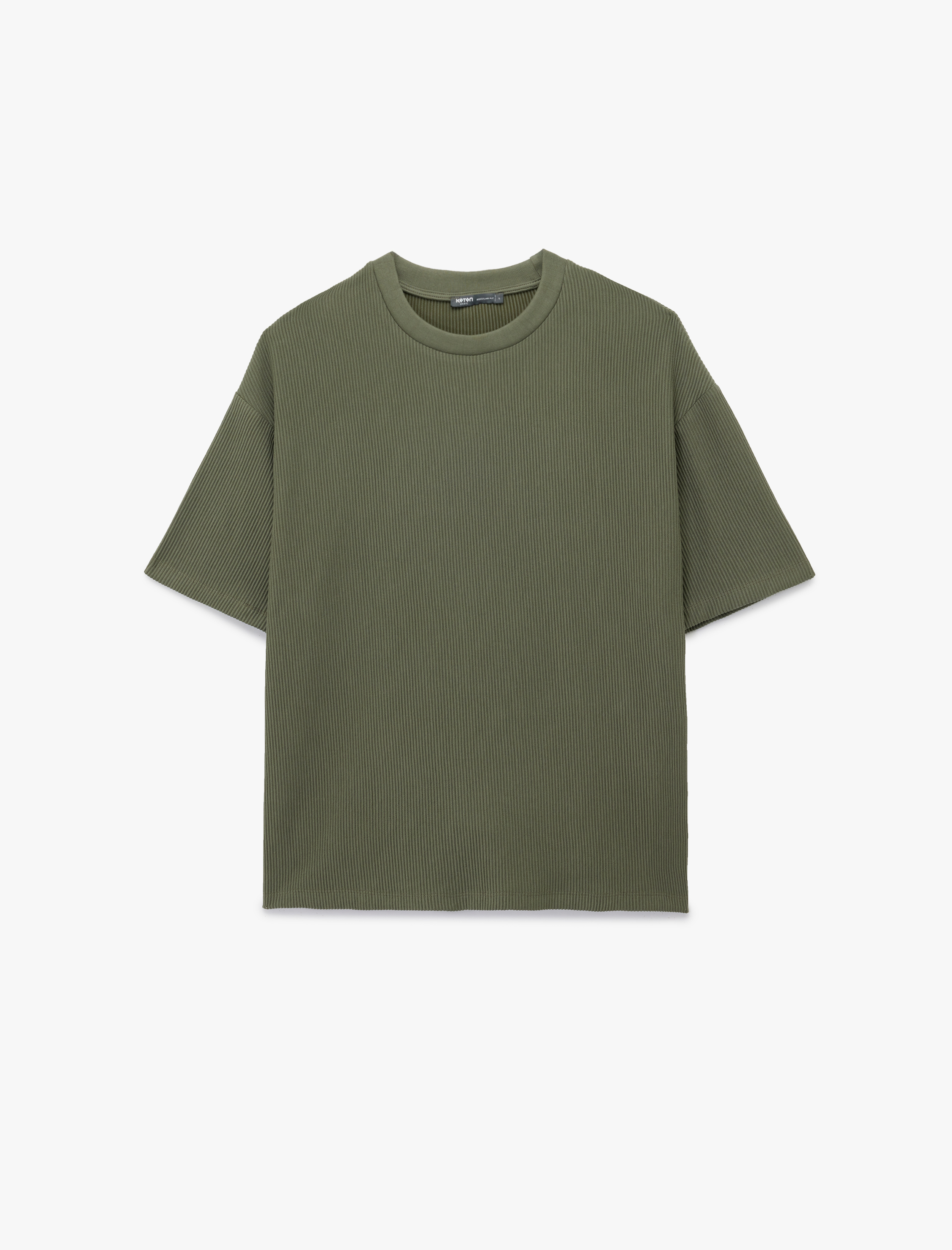   Oversize Kısa Kollu Fitilli Tok Kumaş Bisiklet Yaka Pamuklu Tişört