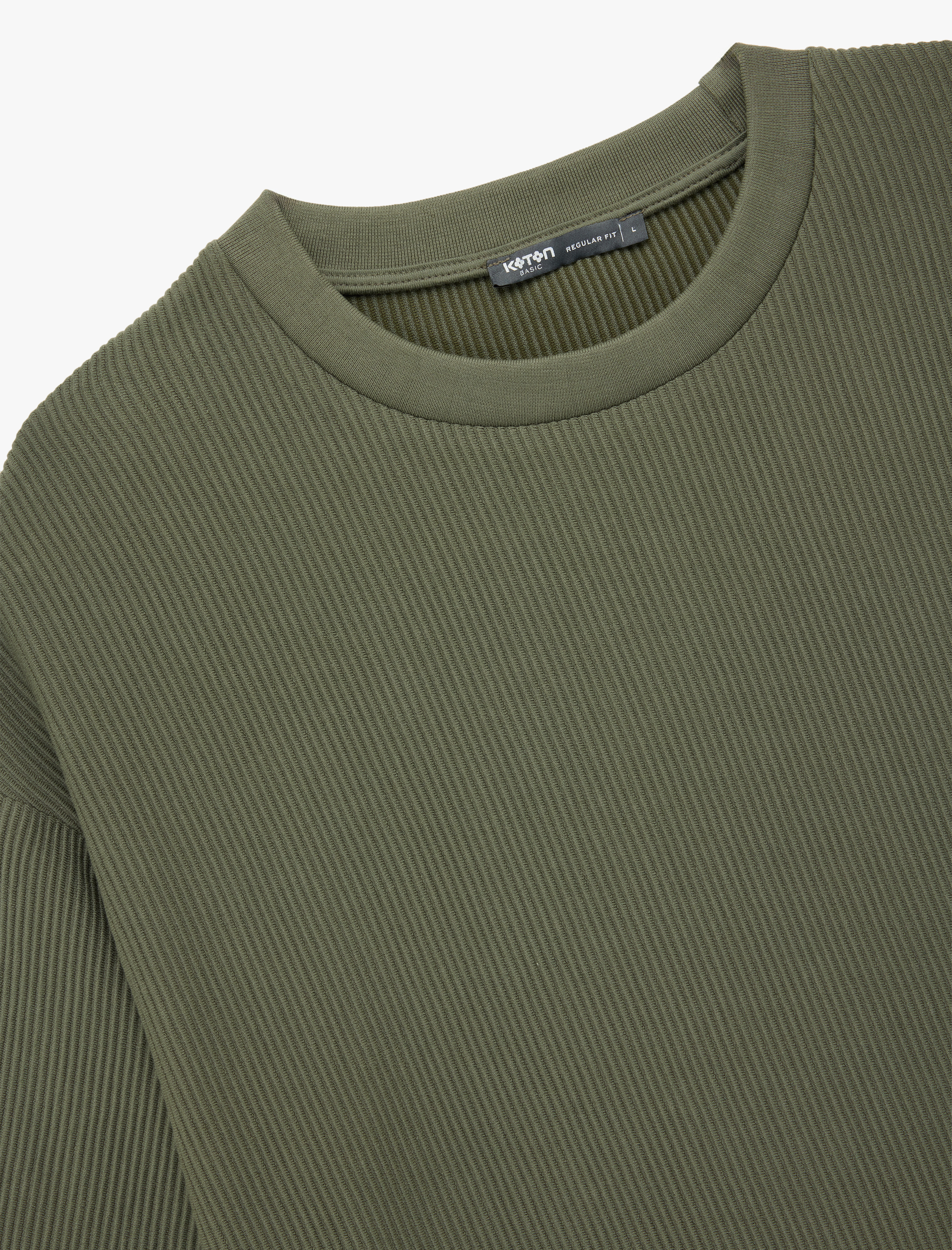   Oversize Kısa Kollu Fitilli Tok Kumaş Bisiklet Yaka Pamuklu Tişört