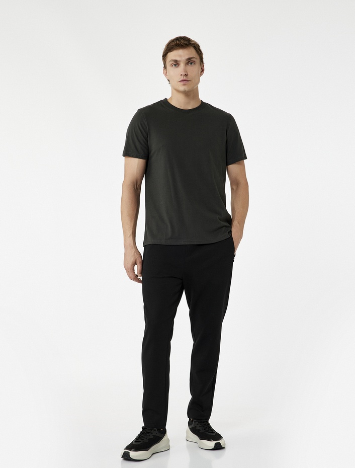  Rahat Kalıp Kısa Kollu Baskı Detaylı Bisiklet Yaka Basic Spor Tişört