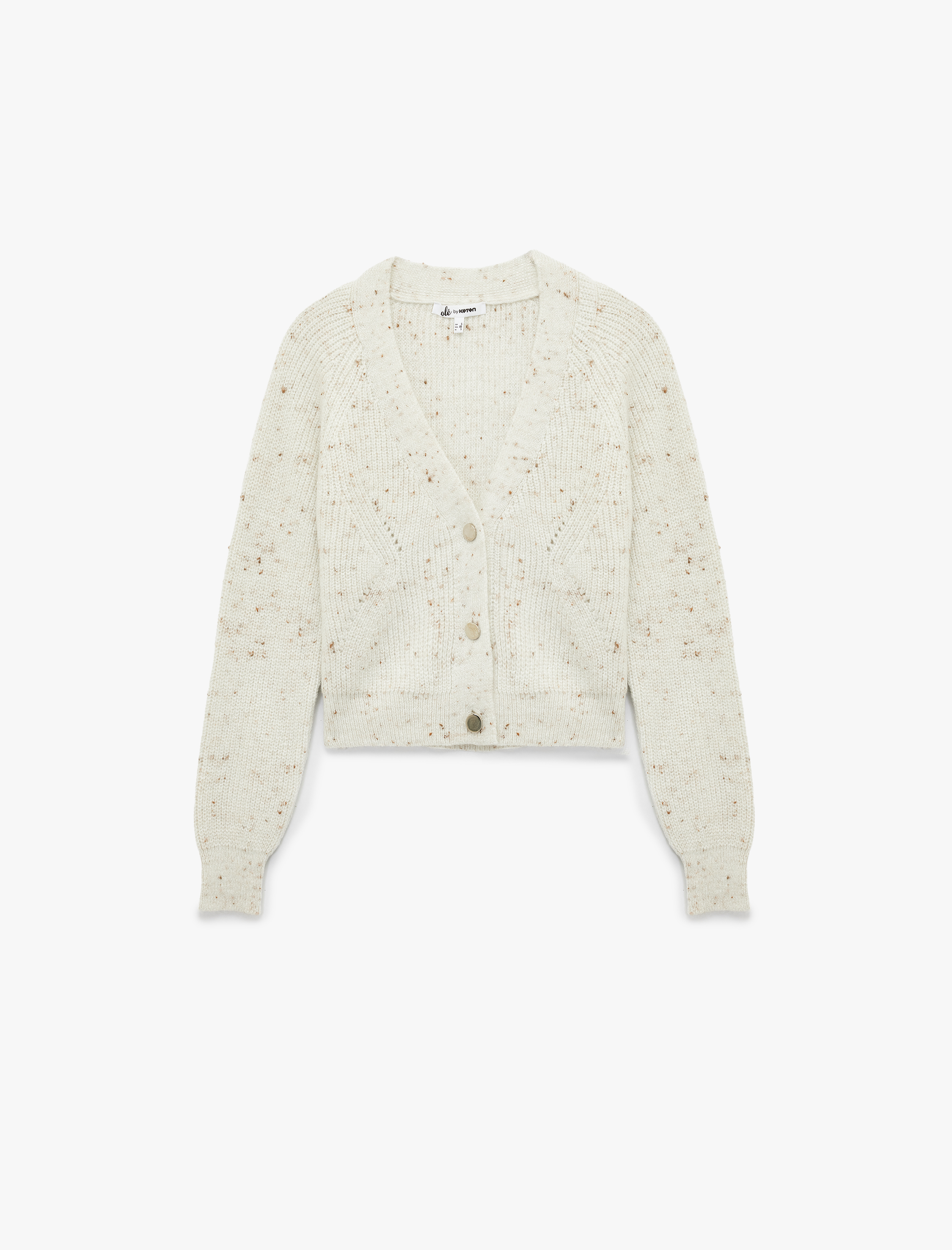   Simli Düğmeli Uzun Kollu V Yaka Triko Hırka