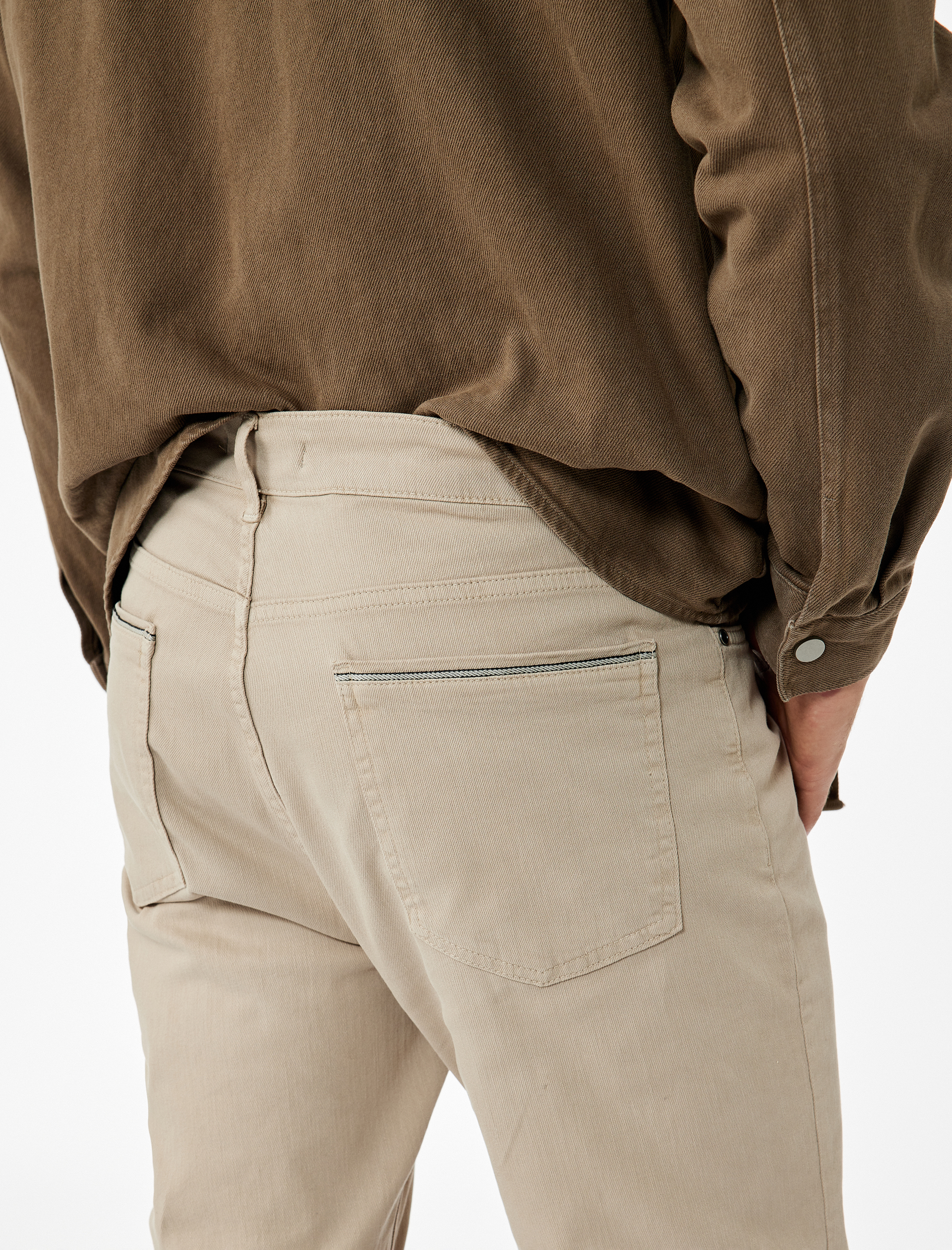   Normal Bel Düğmeli Pamuklu Cep Detaylı Gabardin Pantolon