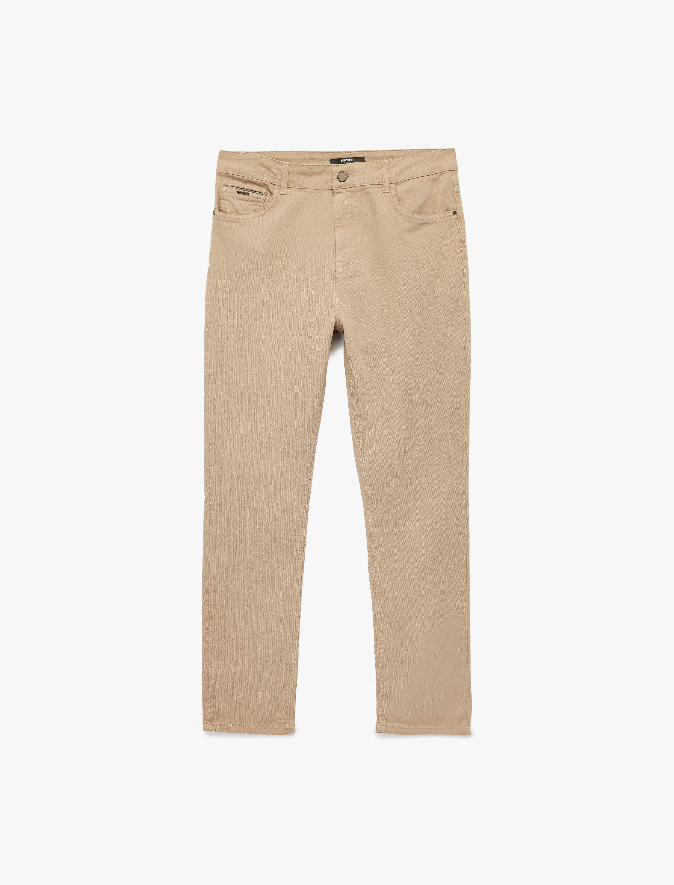   Normal Bel Düğmeli Pamuklu Cep Detaylı Gabardin Pantolon