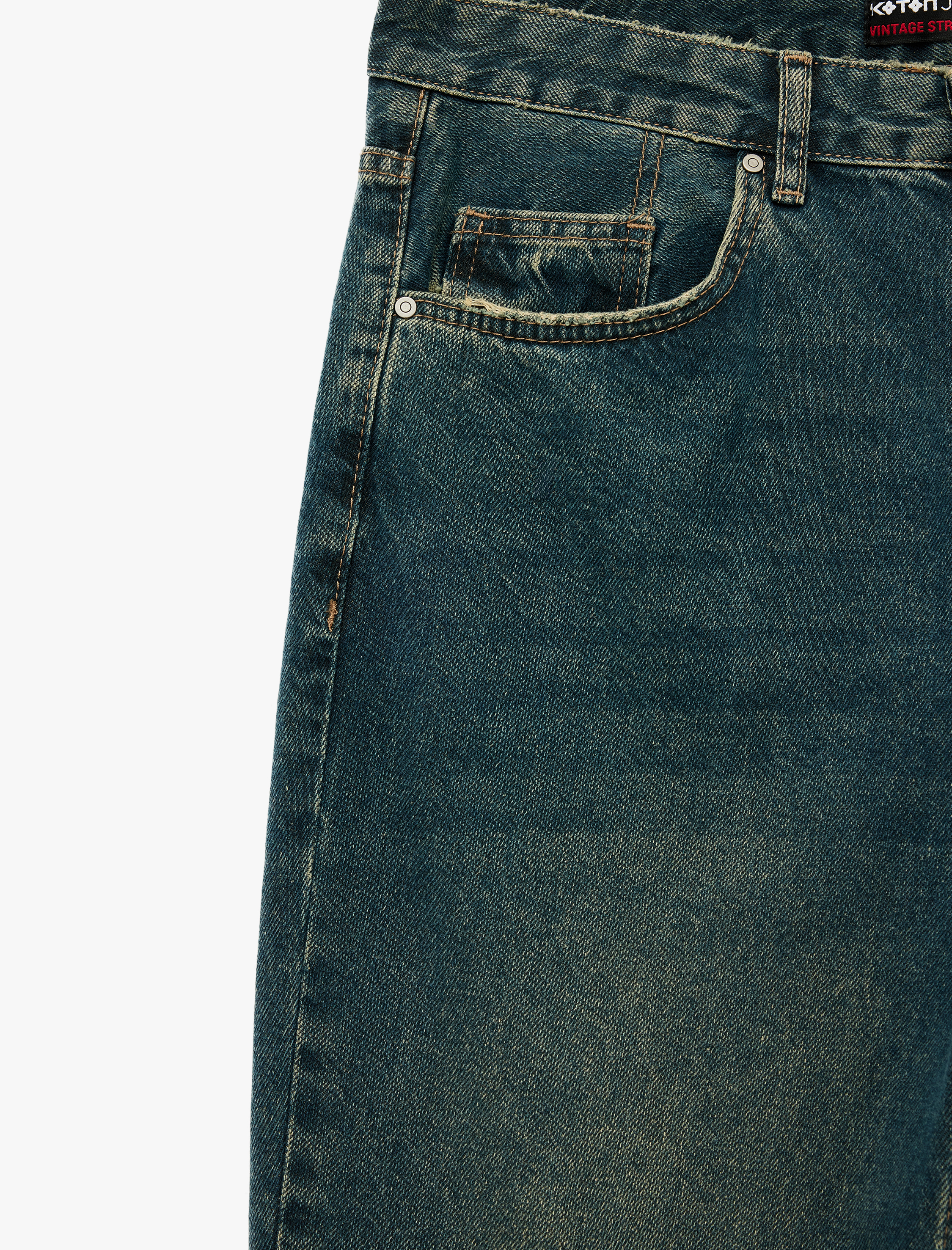   Normal Bel Pamuklu Vintage Straight Fit Jean Pantolon