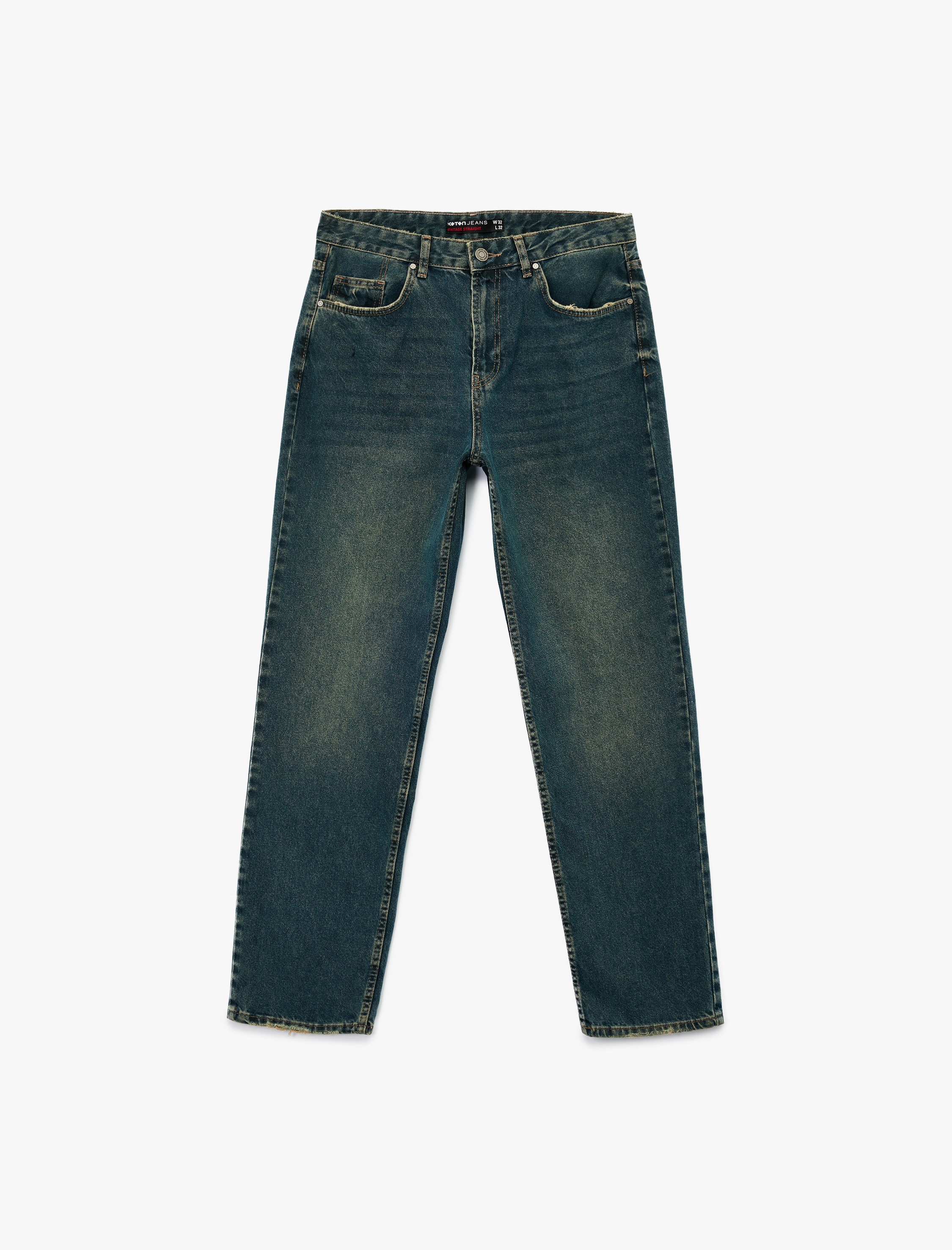   Normal Bel Pamuklu Vintage Straight Fit Jean Pantolon