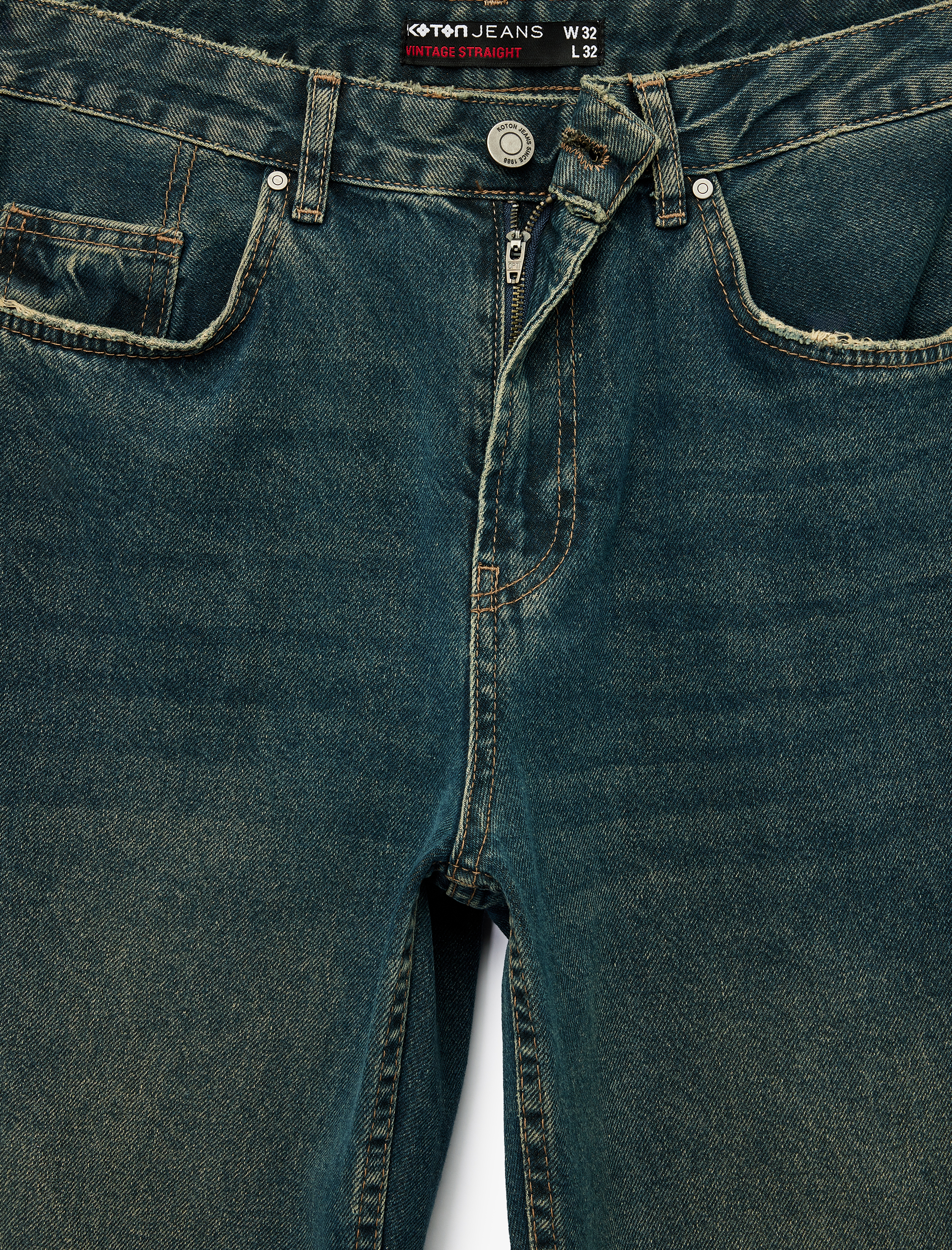   Normal Bel Pamuklu Vintage Straight Fit Jean Pantolon