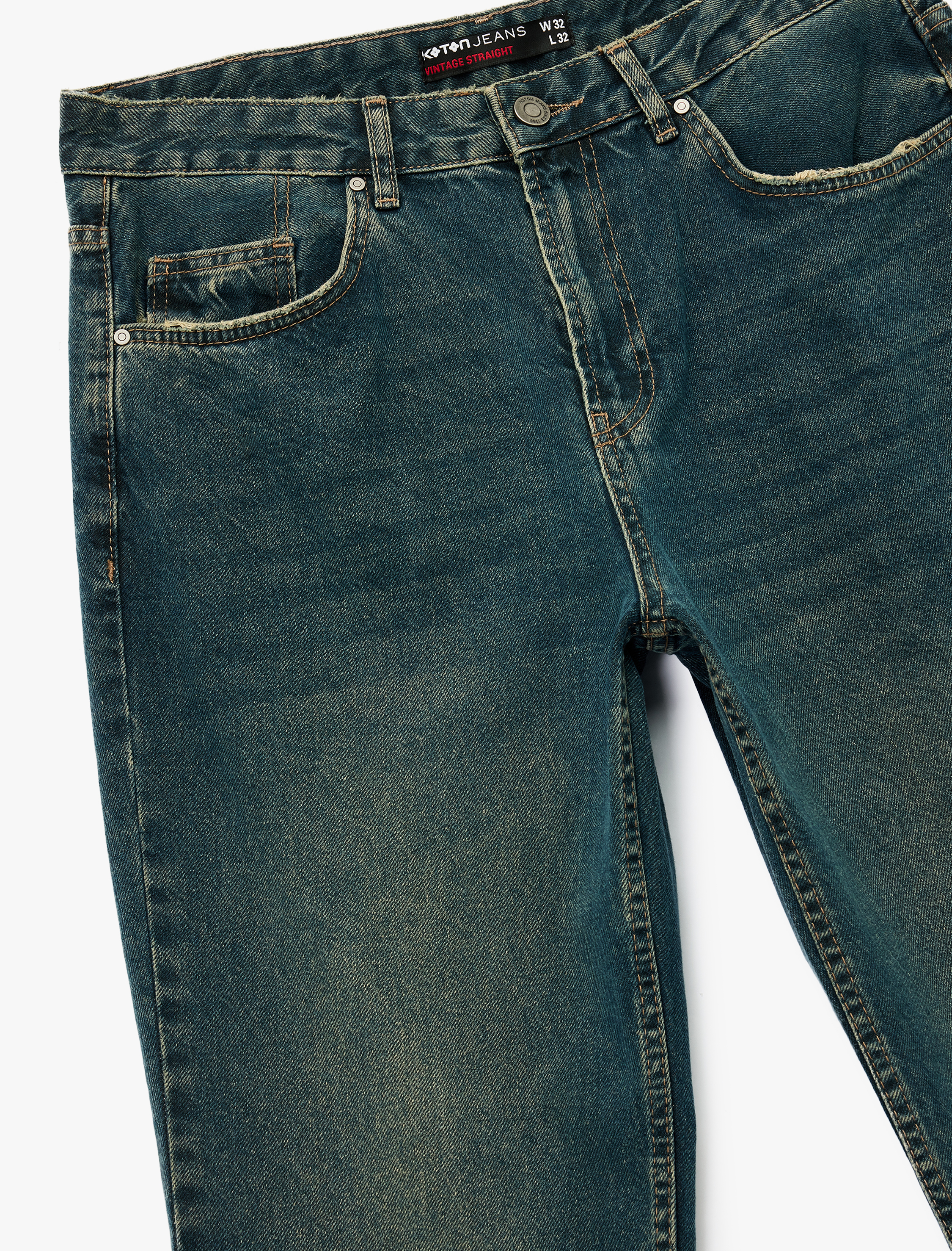   Normal Bel Pamuklu Vintage Straight Fit Jean Pantolon
