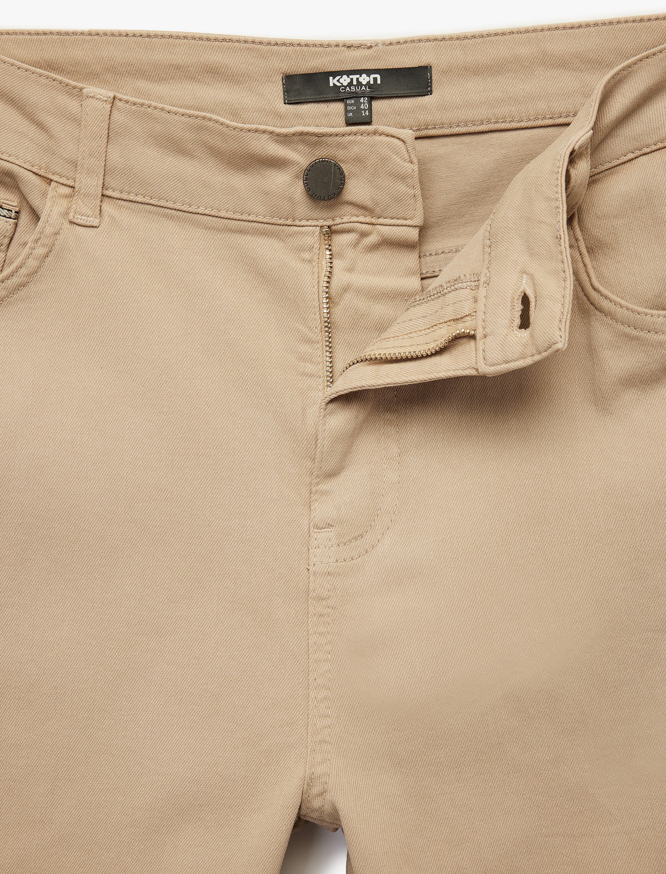   Normal Bel Düğmeli Pamuklu Cep Detaylı Gabardin Pantolon