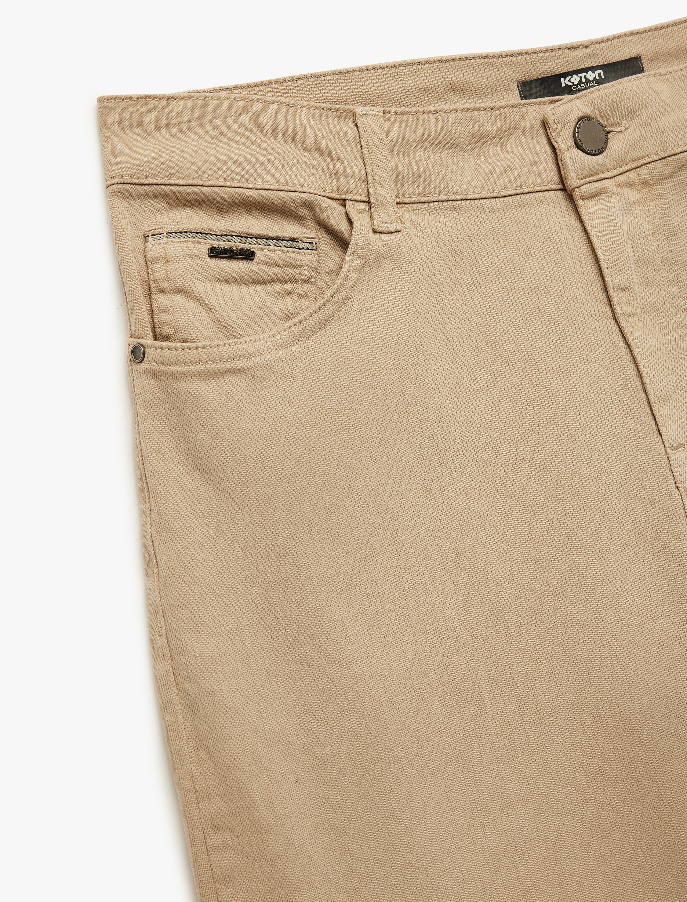   Normal Bel Düğmeli Pamuklu Cep Detaylı Gabardin Pantolon