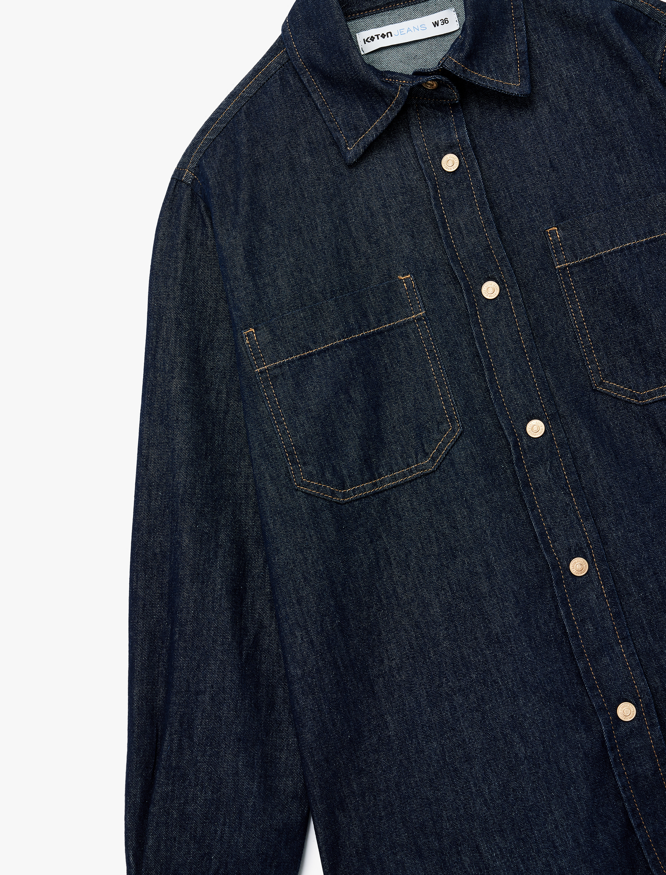   Cep Detaylı Uzun Kollu Klasik Yaka Denim Gömlek