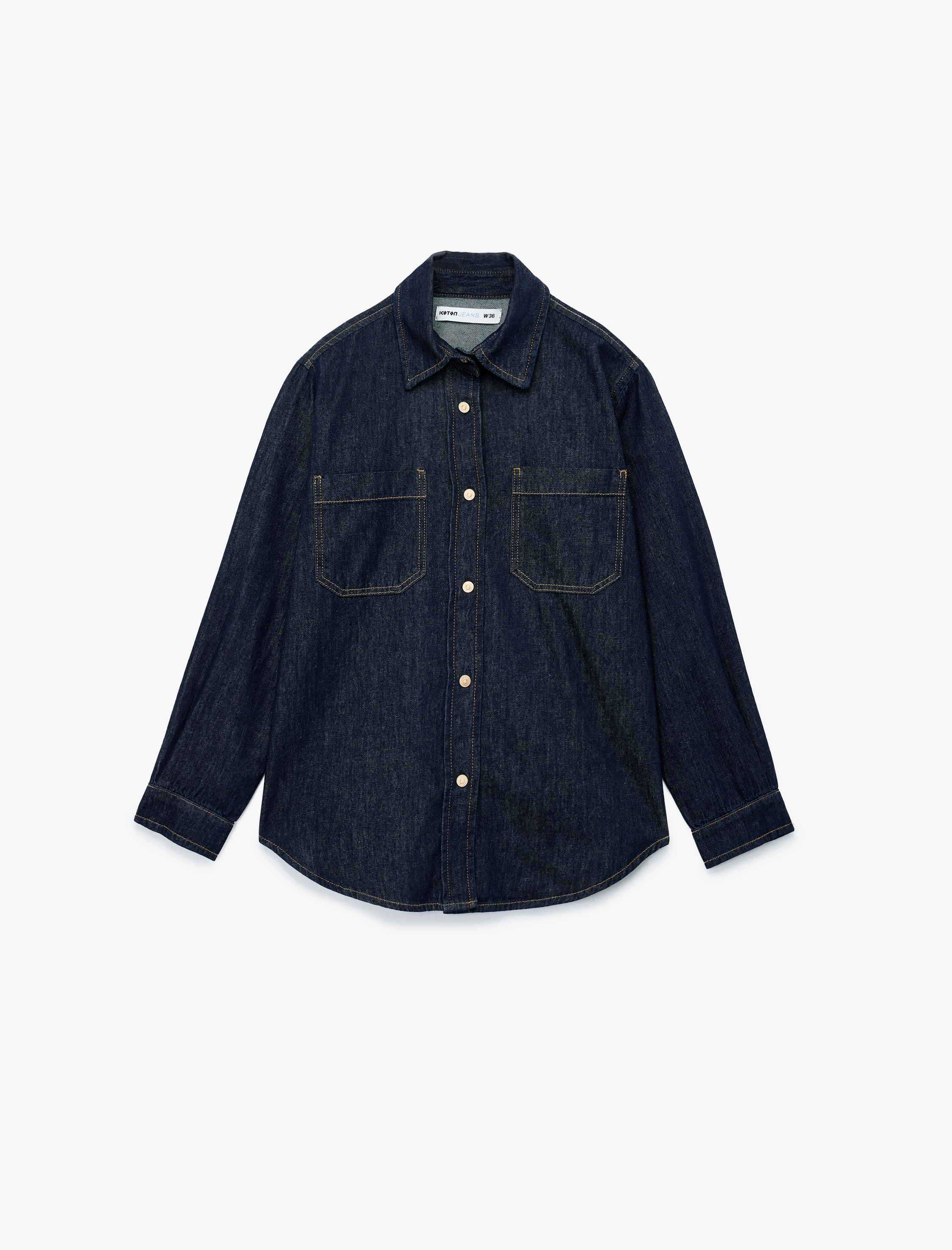   Cep Detaylı Uzun Kollu Klasik Yaka Denim Gömlek