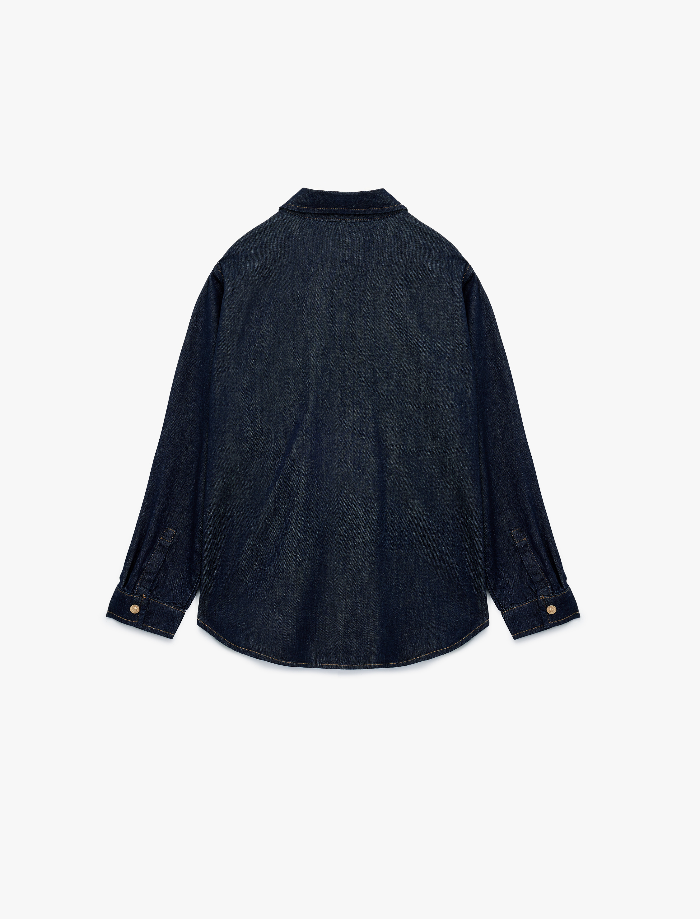   Cep Detaylı Uzun Kollu Klasik Yaka Denim Gömlek