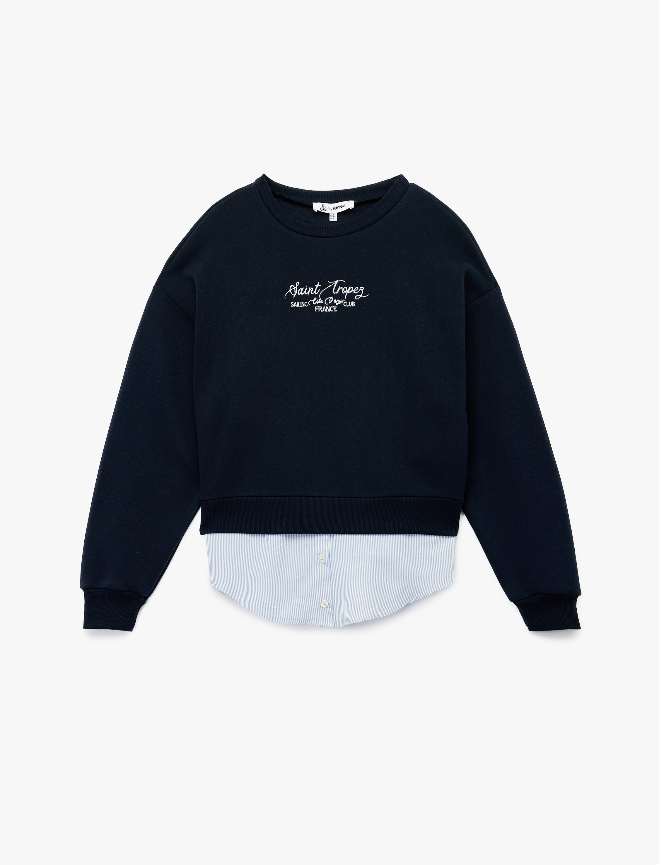 Uzun Kollu Bisiklet Yaka Nakışlı Şardonlu Oversize Sweatshirt