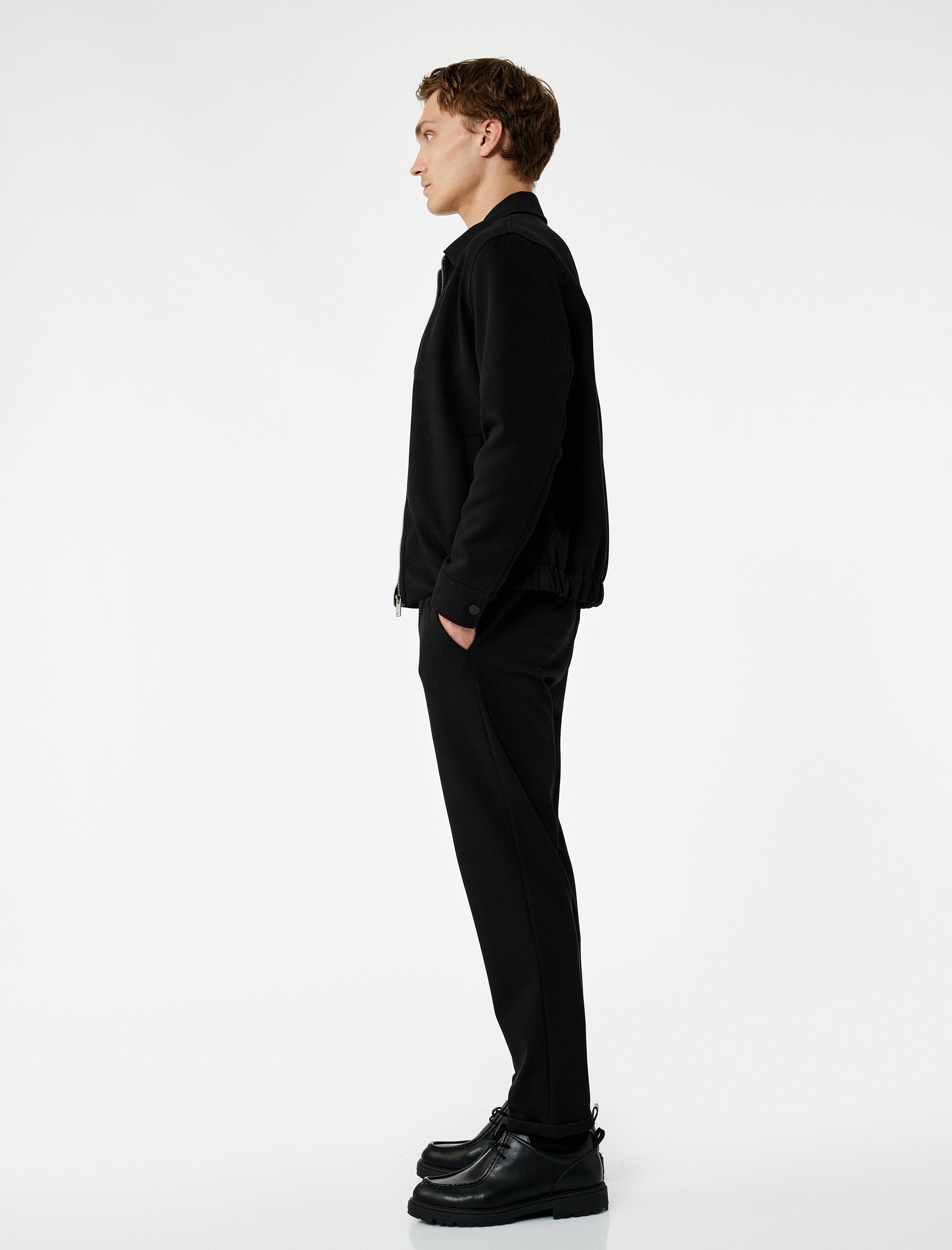   Cep Detaylı Düğmeli Pike Kumaş Beli Bağcıklı Pantolon