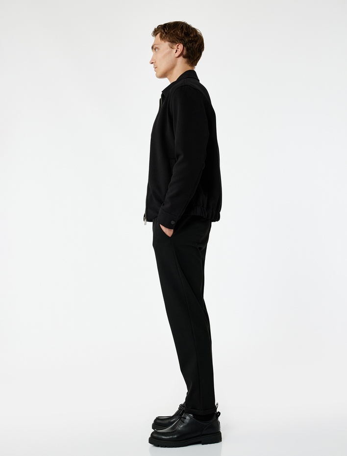  Cep Detaylı Düğmeli Pike Kumaş Beli Bağcıklı Pantolon