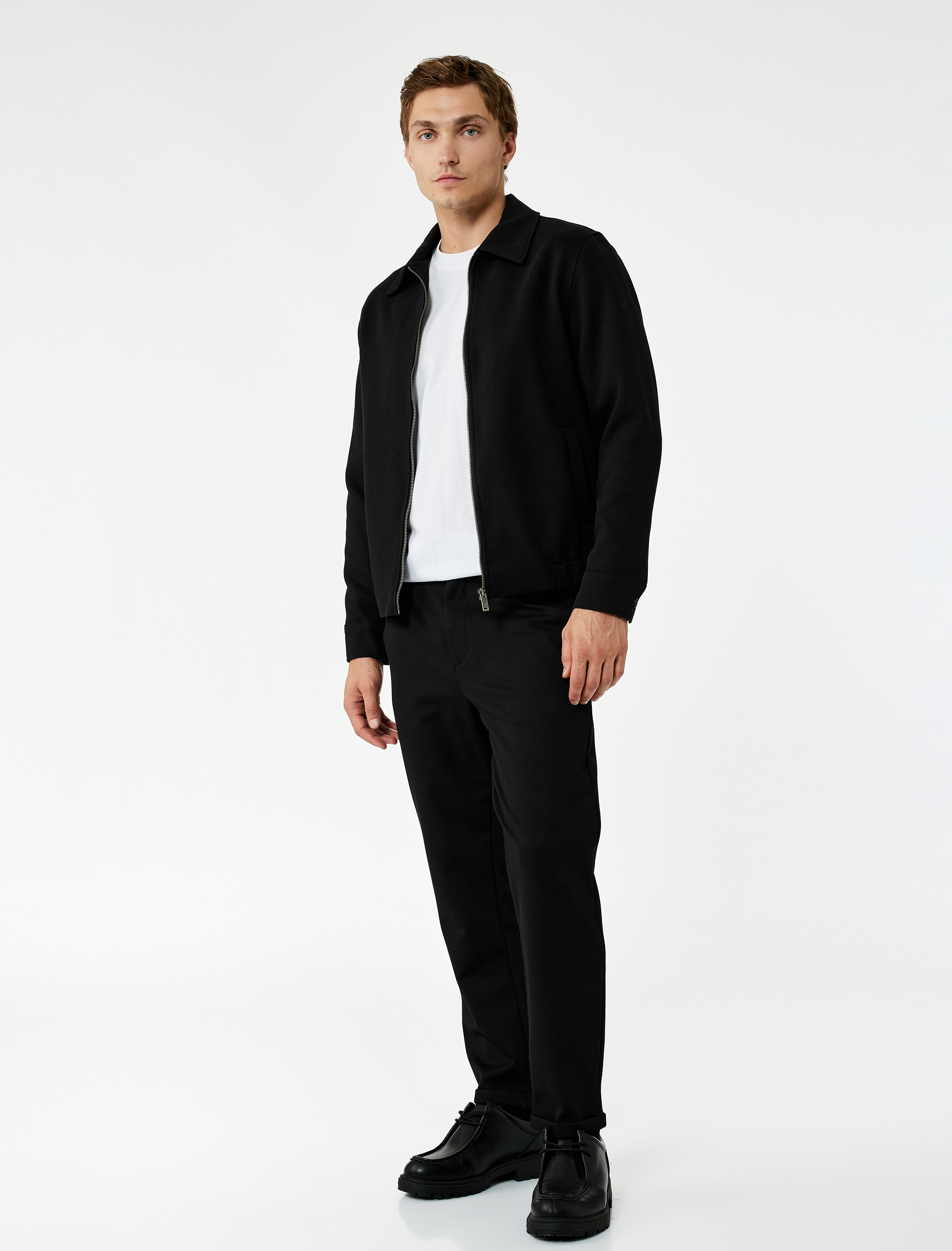   Slim Fit Cep Detaylı Uzun Kollu Fermuarlı Gömlek Yaka Mevsimlik Ceket